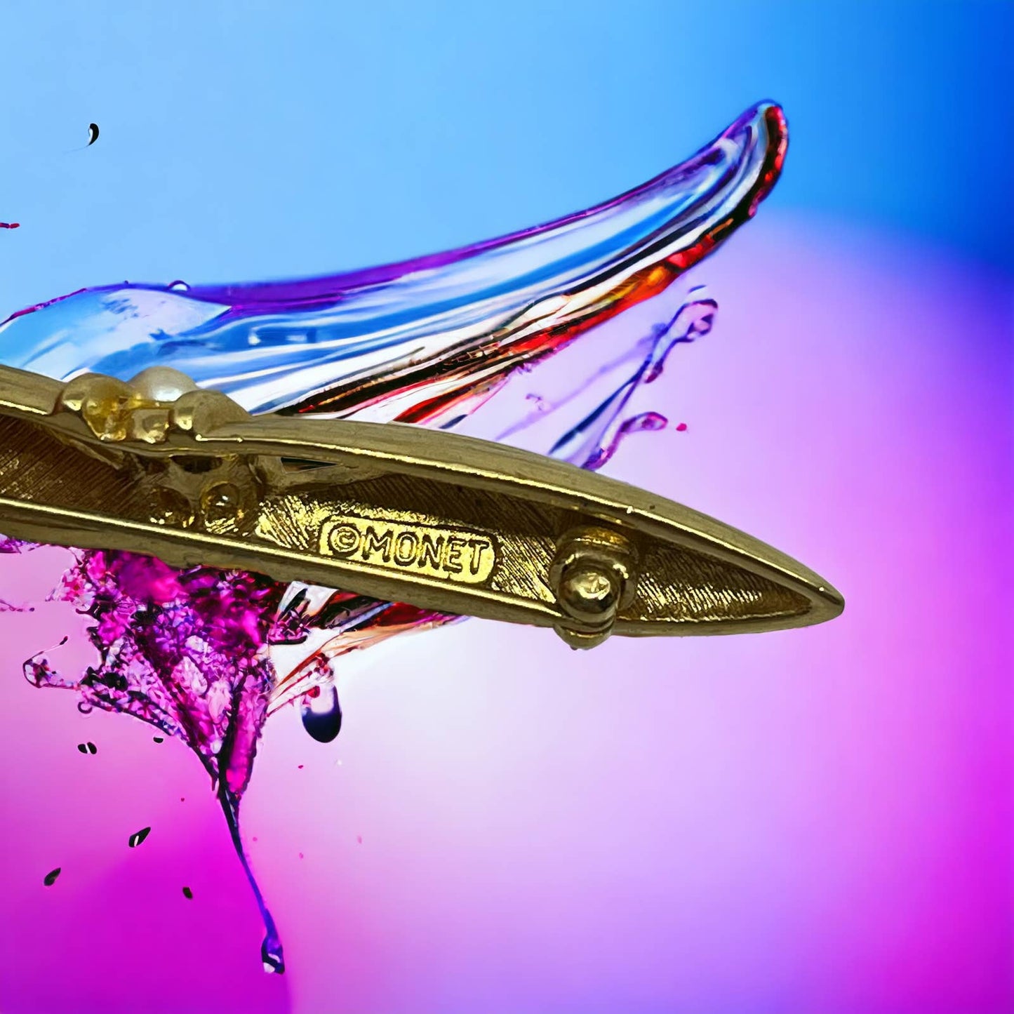 MCM Mod Monet Bar Brooch Faux Pearl 2.25" Gold Tone Signed TK2-P