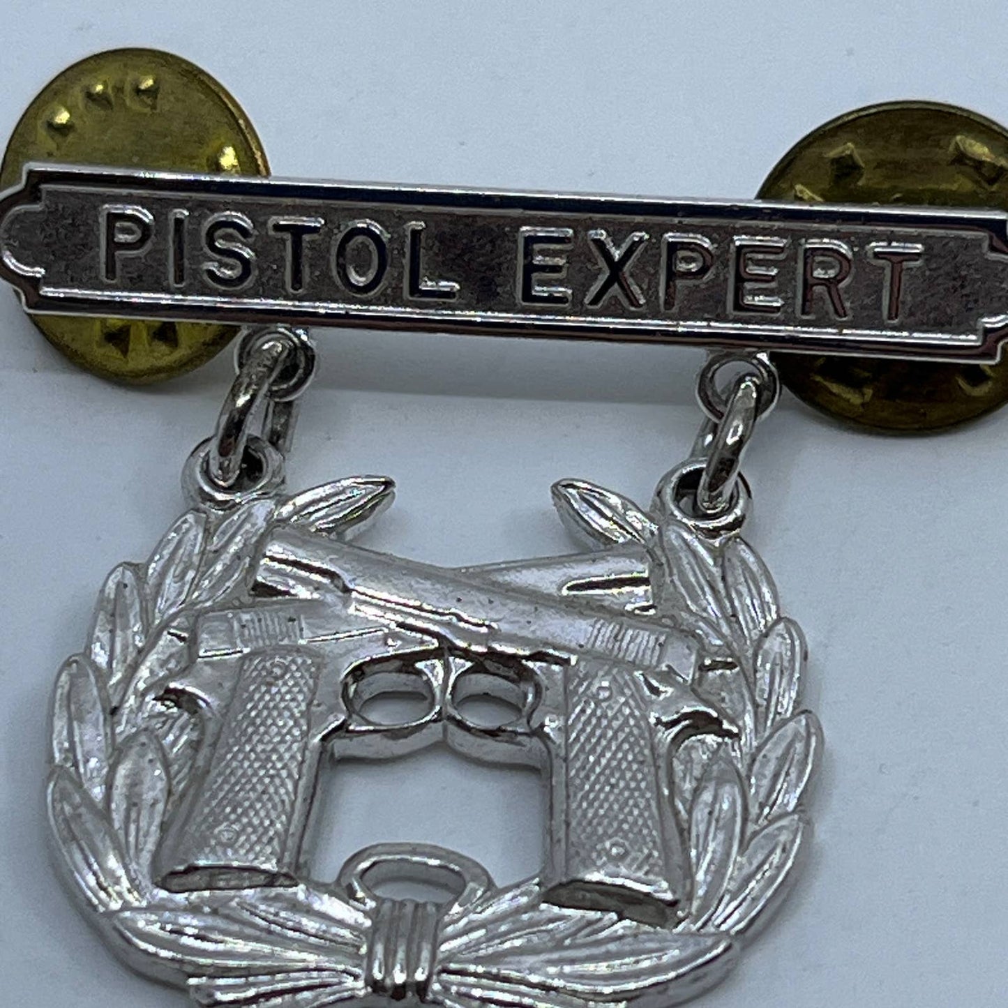 Vintage Badge Metal Pistol Expert Bullseye Pinback Button SD8