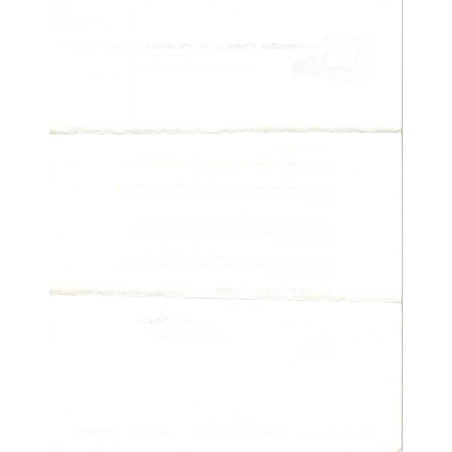 1967 Typhoon Fence of Pennsylvania Cover Letter Gift Certificate Warminster AD4