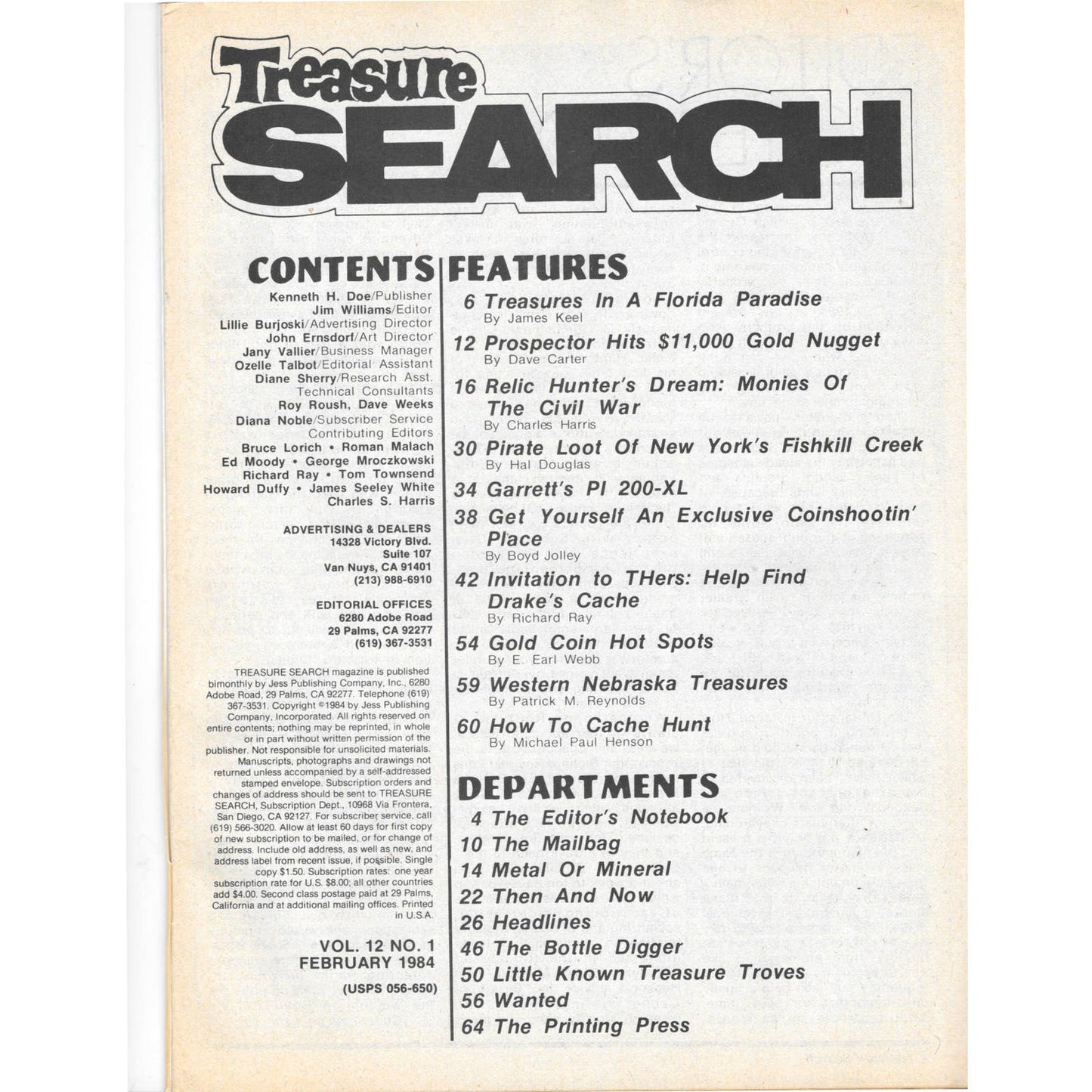 Treasure Search Magazine 1984 February Metal Detecting Gold Diamonds M2