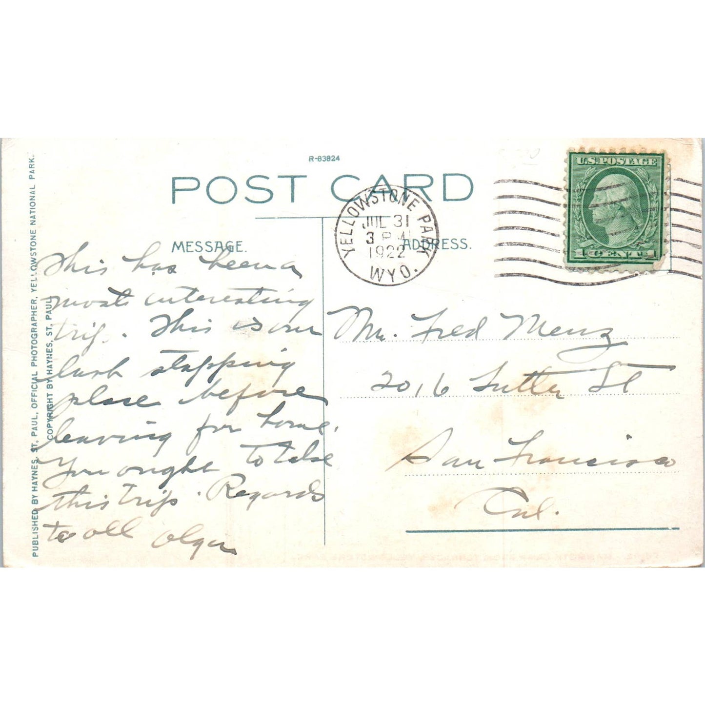 Mammoth Camp From Terraces 1922, Yellowstone Park Original Postcard TK1-P15