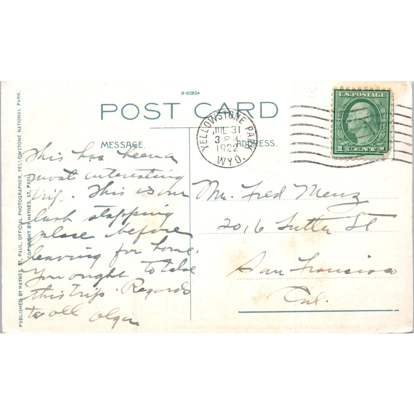 Mammoth Camp From Terraces 1922, Yellowstone Park Original Postcard P2-5