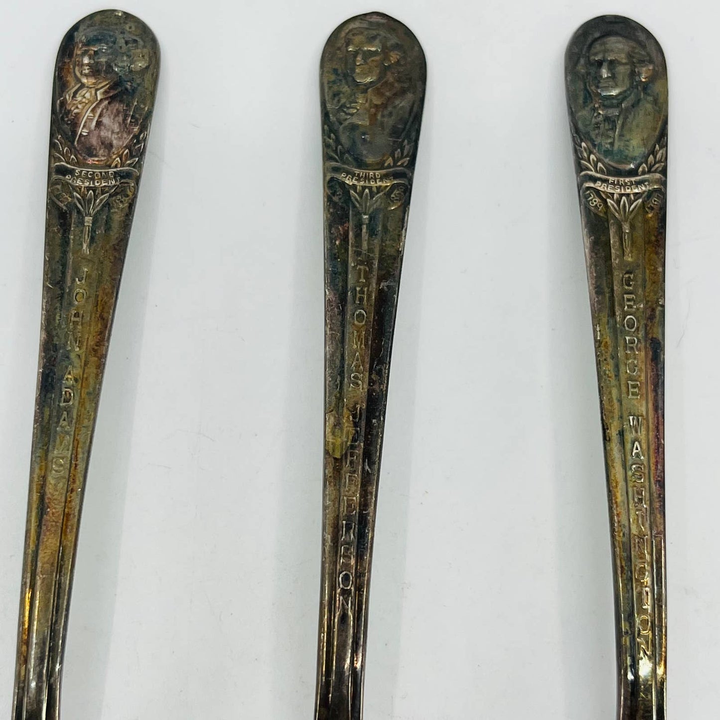 WM Rogers President Souvenir Spoons Silver Plate Washington Adams Jefferson TD2