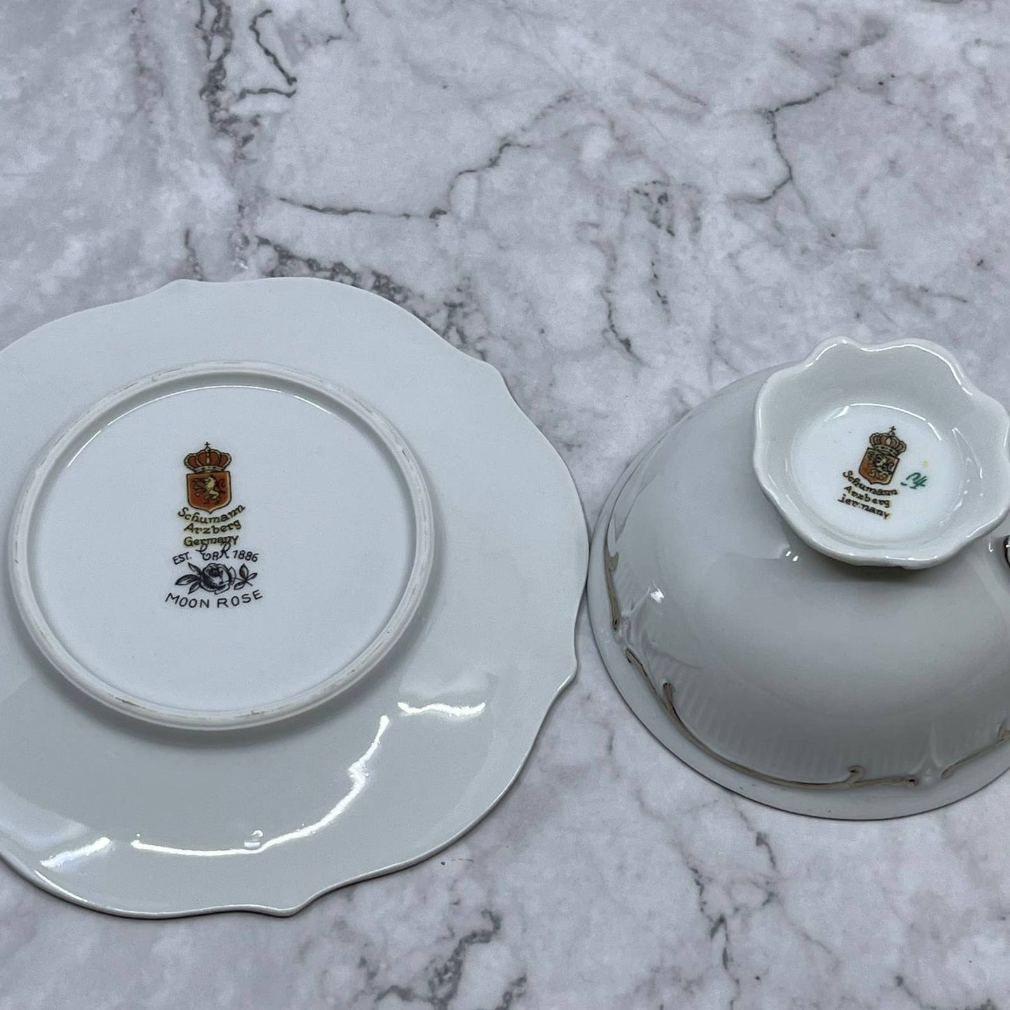 Schumann Arzberg Germany Vintage MOON ROSE Footed Tea Cup & Saucer Set TD1
