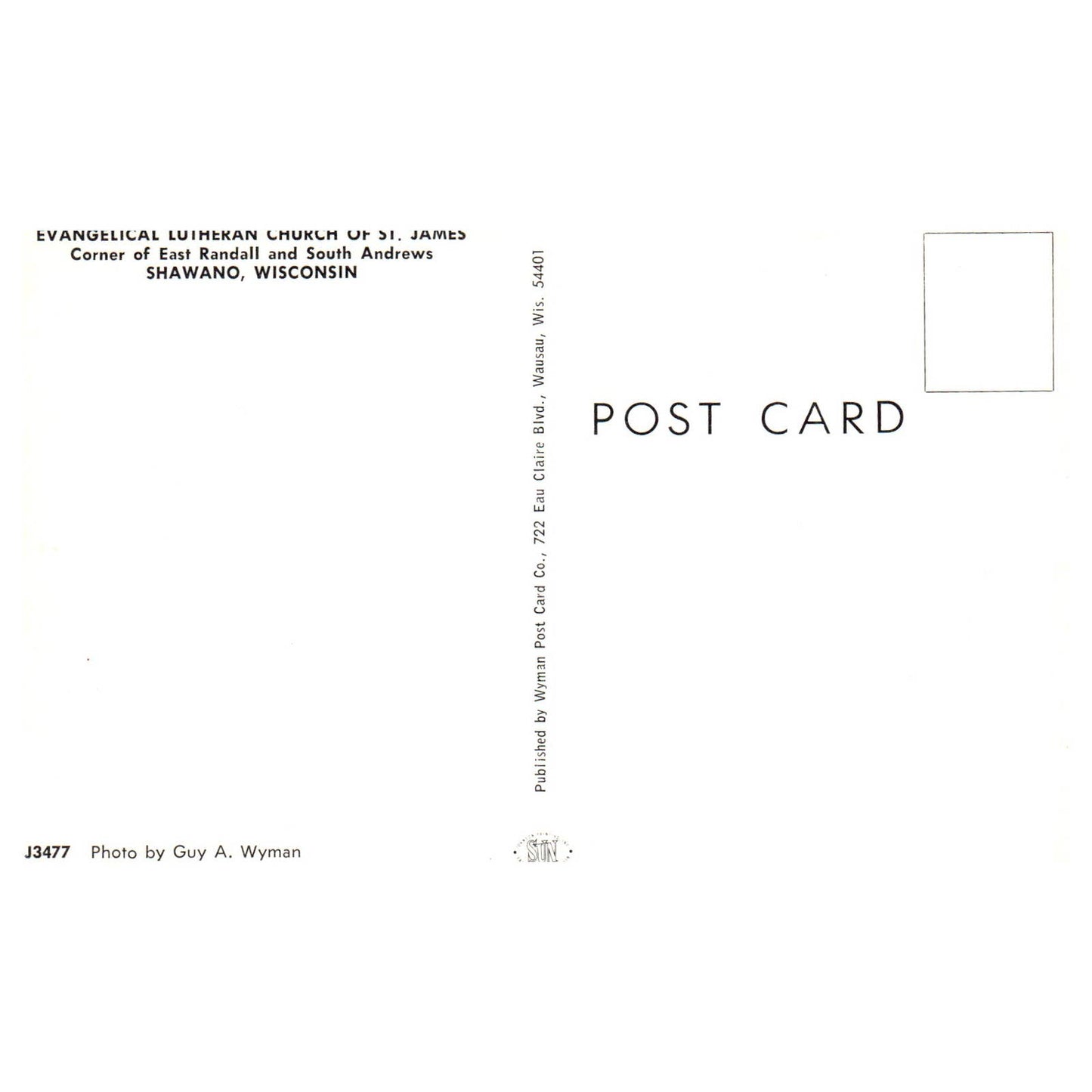 Vintage Postcard - Evangelical Church of St. James Shawano Wisconsin AD9