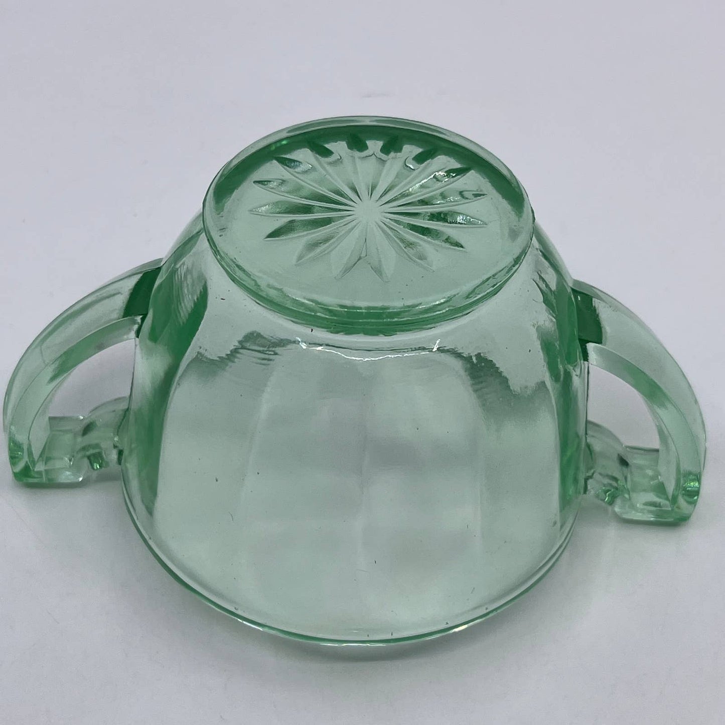 Green Depression Uranium Glass Block Optic Style Sugar Bowl TG7