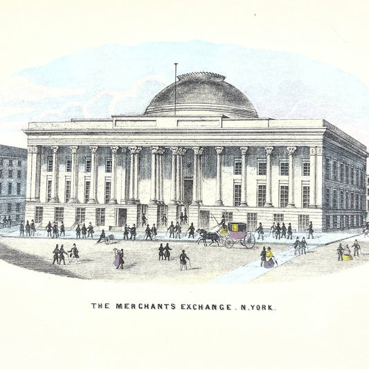 1850s Tinted Engraving - The Merchants Exchange New York 8.5 x 10" AC2