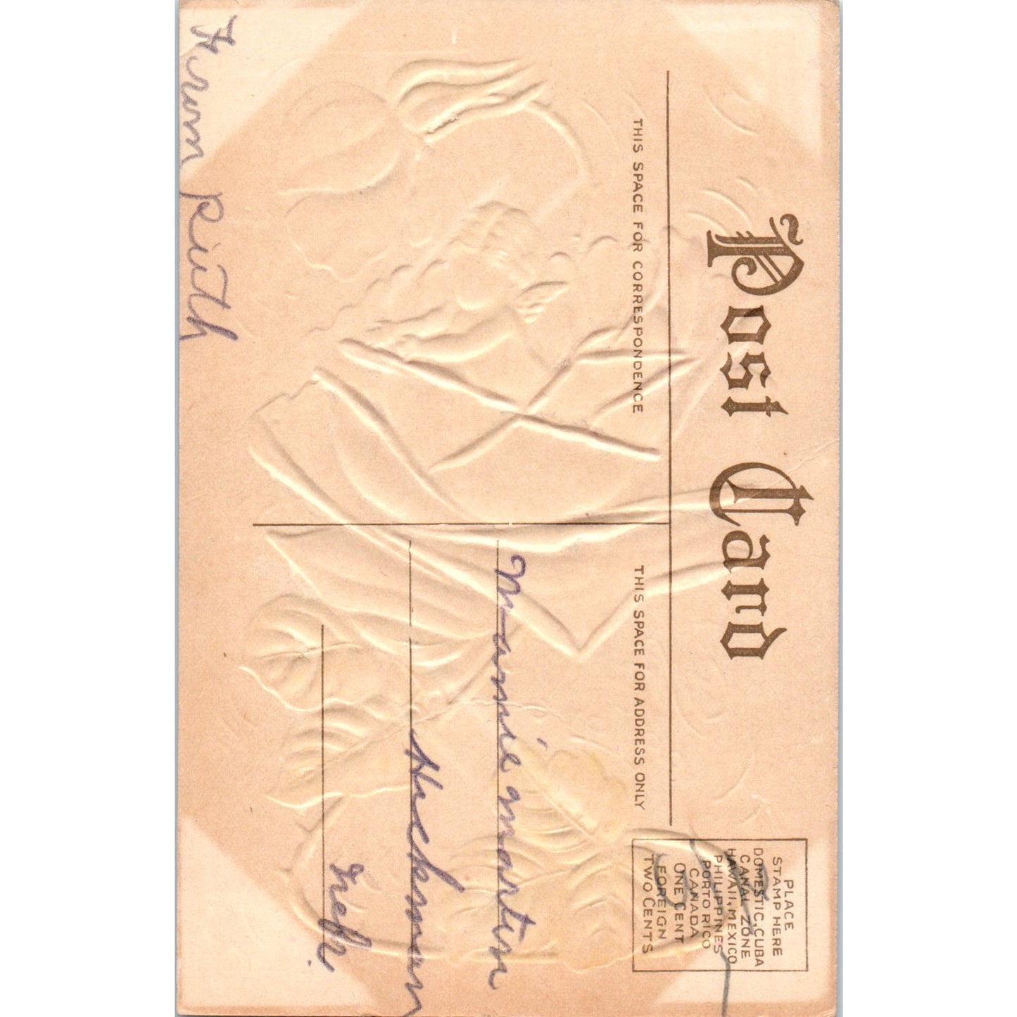 Fairy Angel Face in Flower Pink Rose Embossed c1910 Original Postcard P1-12