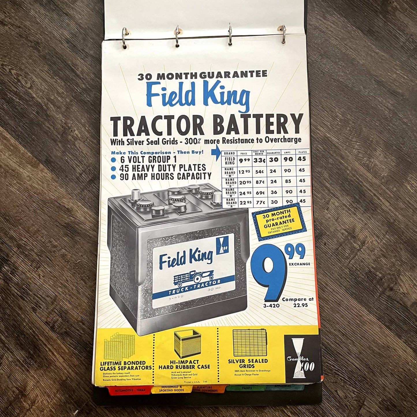 1960 Field King Tractor Battery Gambles 100 Retail Store Display Poster 13.5x20