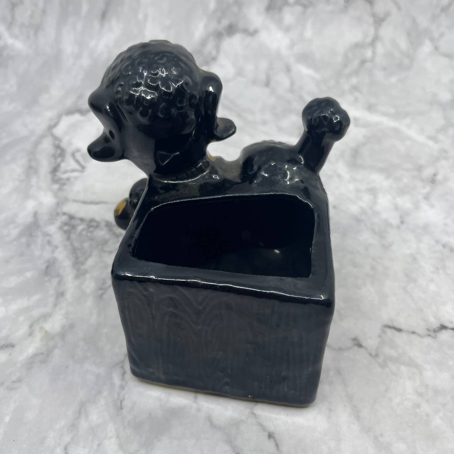Vintage Poodle Ceramic Black Gold Small Succulent Violet Planter Shawnee 4" TI8