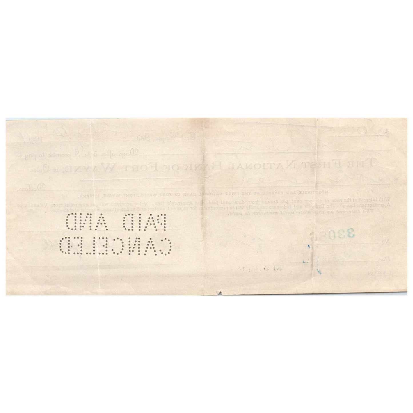 1911 First National Bank of Fort Wayne Indiana Bank Check AD8-2