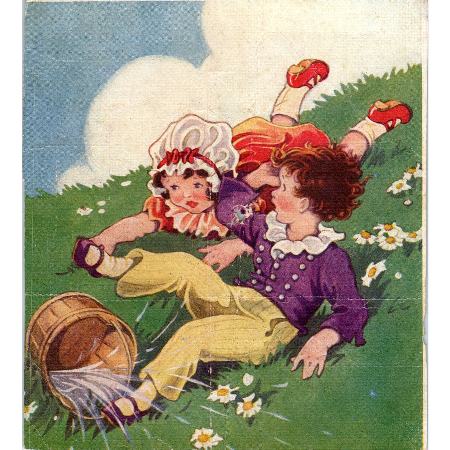 Antique Print Double Sided Nursery Rhyme Ding Dong Bell Jack & Jill 5.5x6 TJ1-2