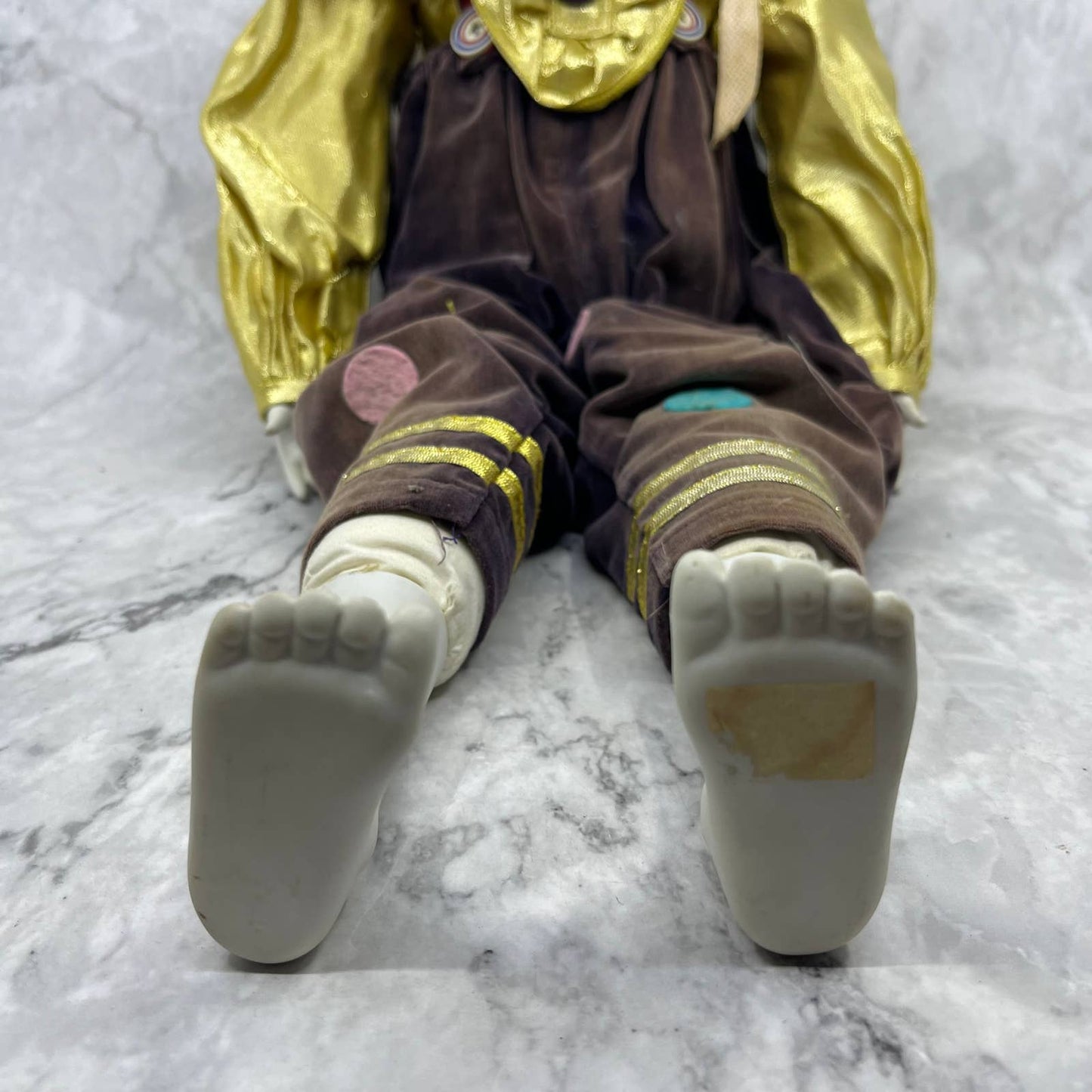Madame Verte Large Musical Clown Pierrot Harlequin Doll Porcelain Sankyo 26”