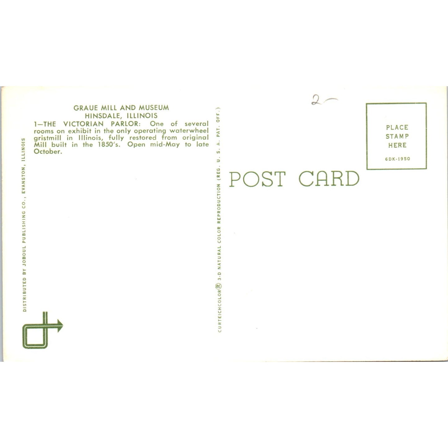 Graue Mill & Museum Hinsdale IL Victorian Parlor Original Postcard PB7