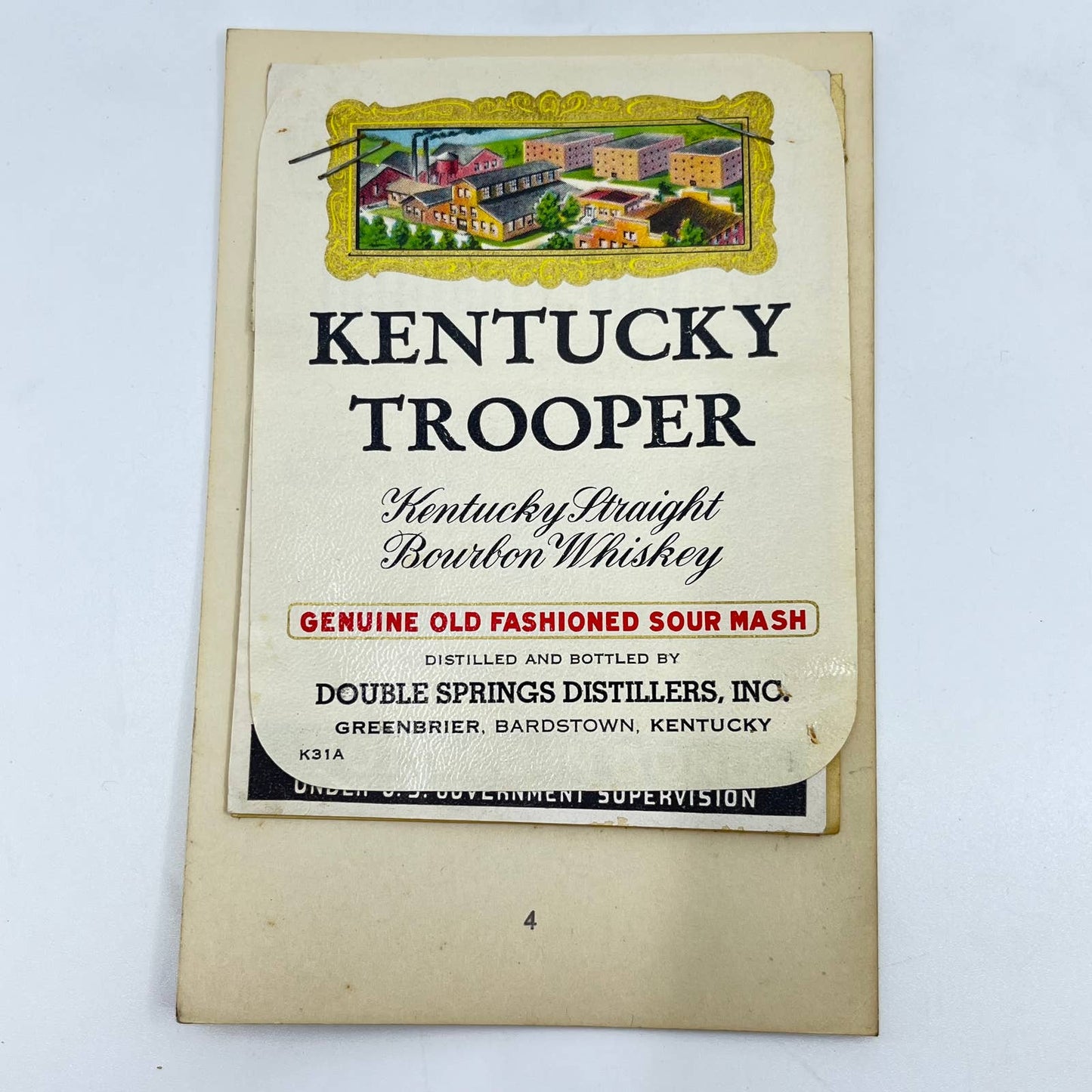Kentucky Trooper Bourbon Whiskey Label Set of 4 Double Springs Greenbrier KY