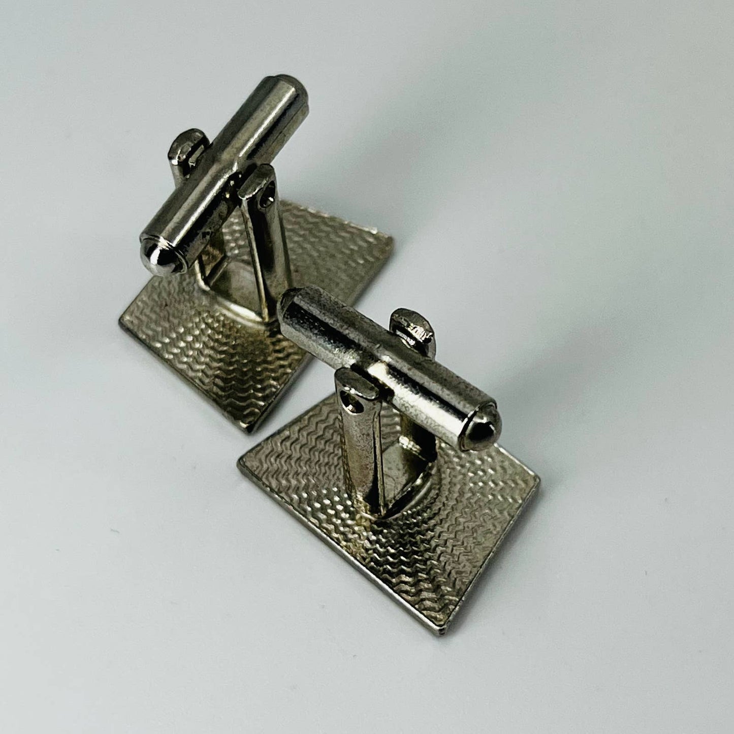 Vintage Art Deco Chrome Tone Black Accent Rhombus Cufflinks Cuff Links SB2