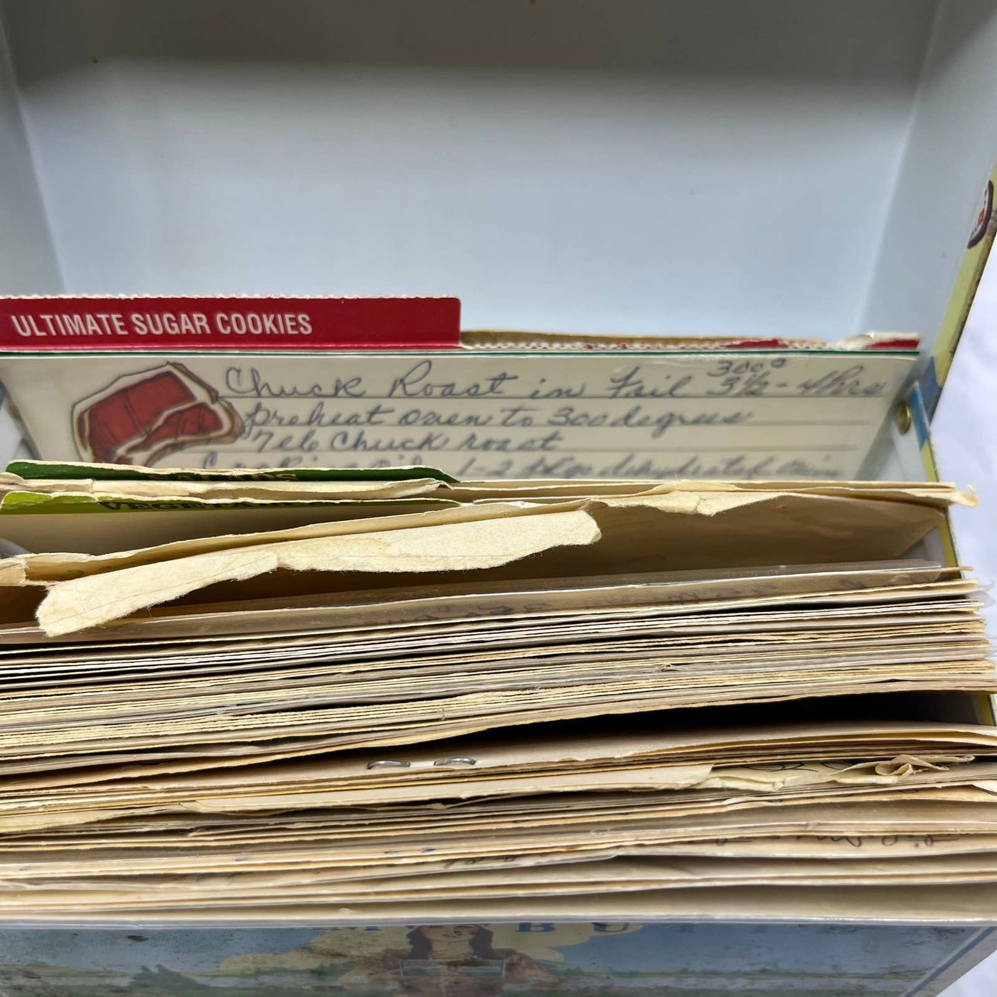 Vintage Land O' Lakes Metal 3x5 Recipe Box Original With Handwritten Recipes TJ4