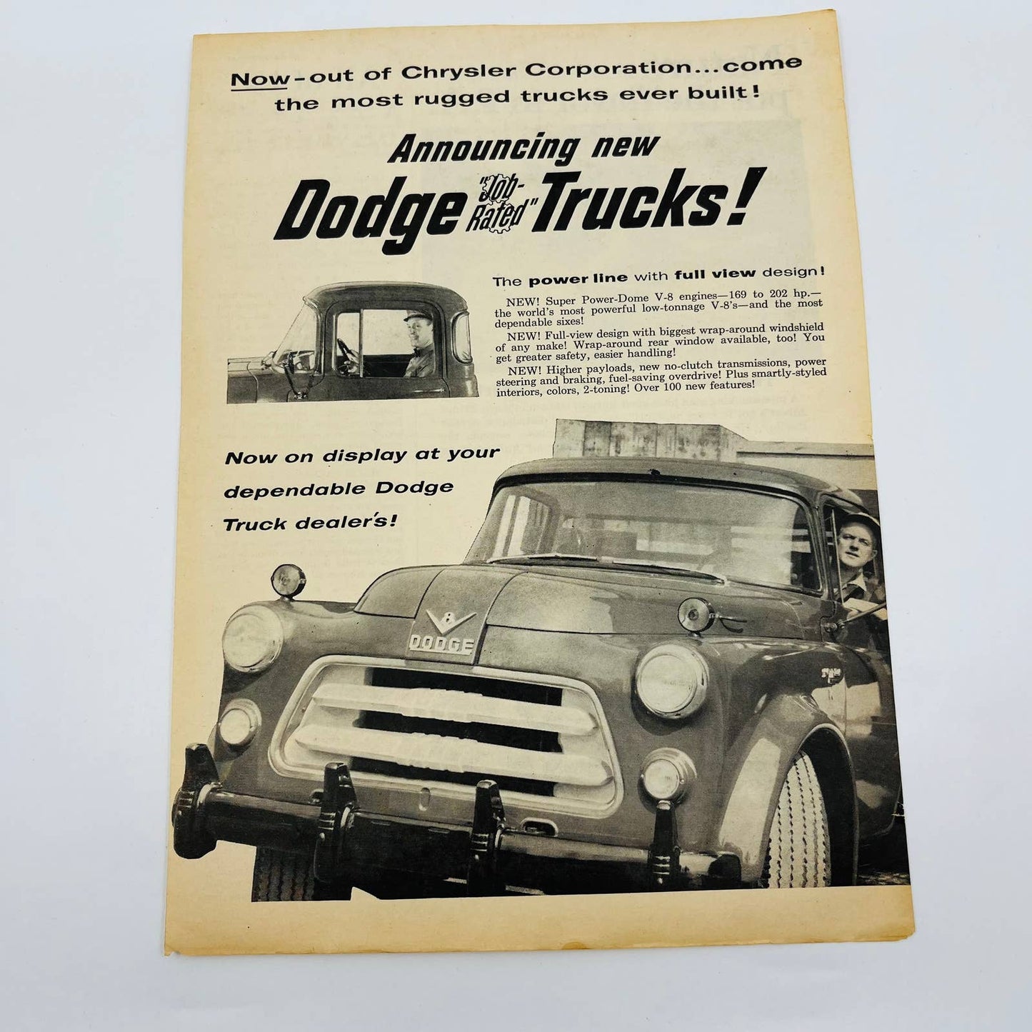 Vintage Advertisement 1950s Dodge Pickup Truck Super Power Dome V-8 202 HP AA1