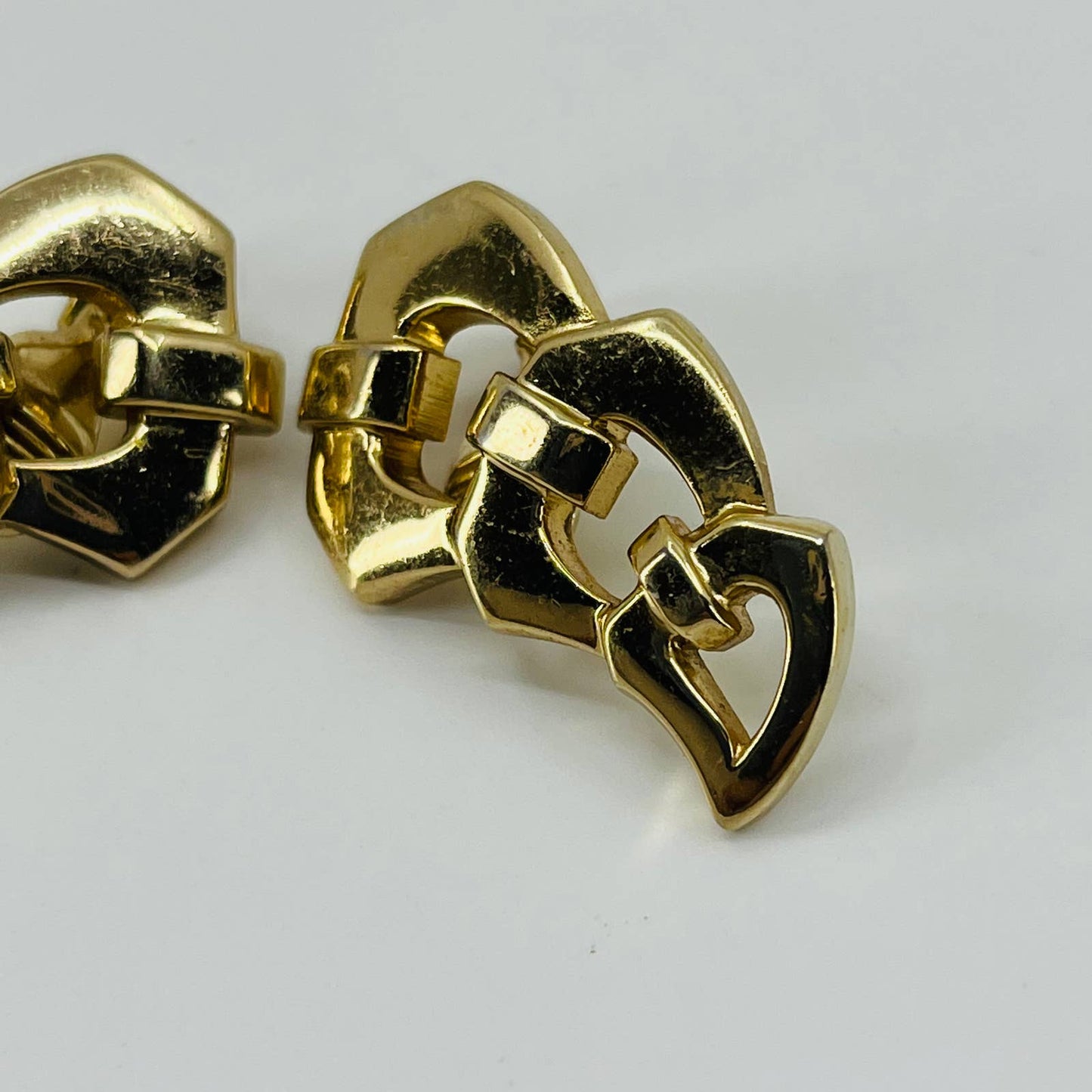 Vintage MCM Mod Monet Gold Tone Geometric Clip Earrings SB2
