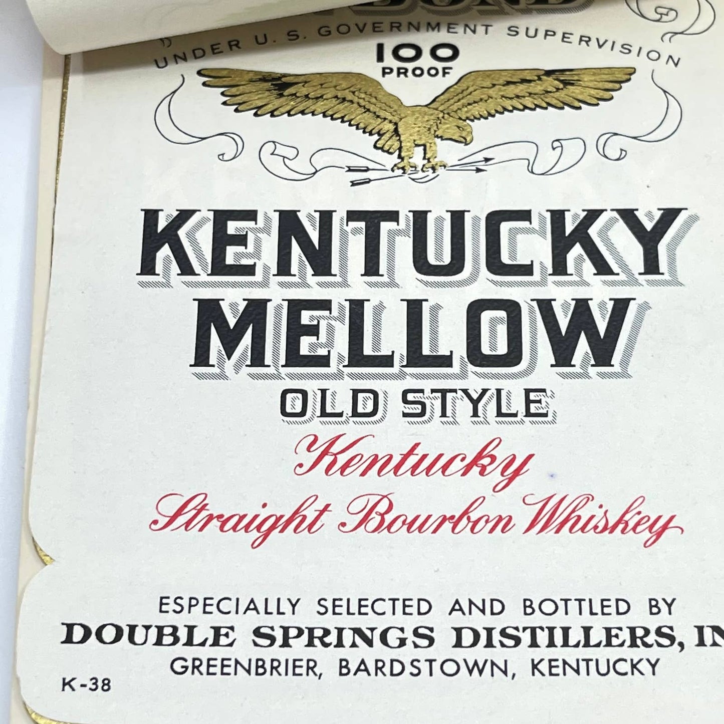 Kentucky Mellow Bourbon Whiskey Label Set of 3 Double Springs Greenbrier KY