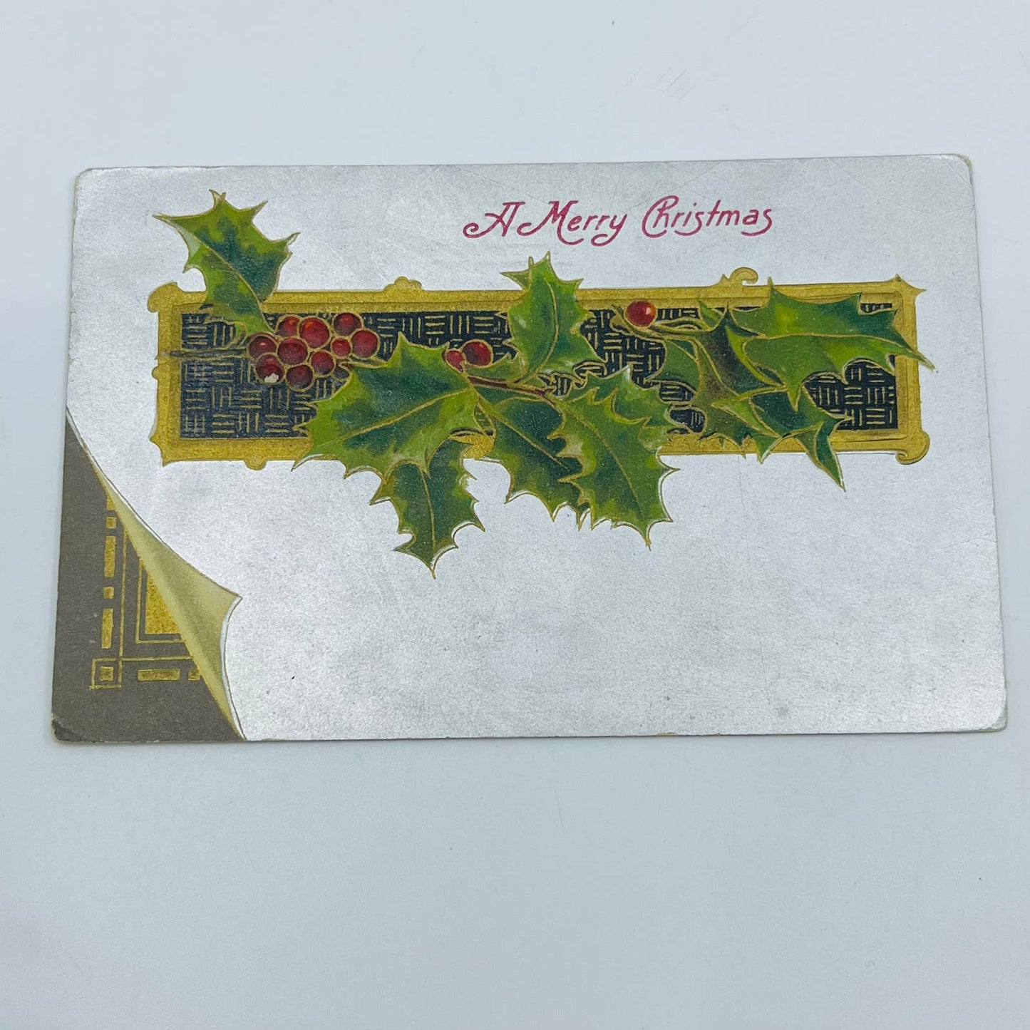 1910s Christmas Post Card WINSCH Back Dresden Art Deco Silver Holly PA4