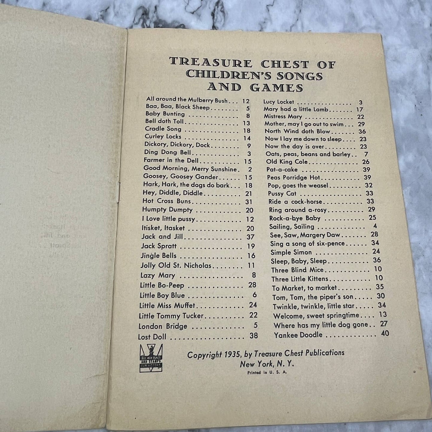 Treasure Chest of Children's Songs and Games 1935 Sheet Music Songbook TK2-SM4