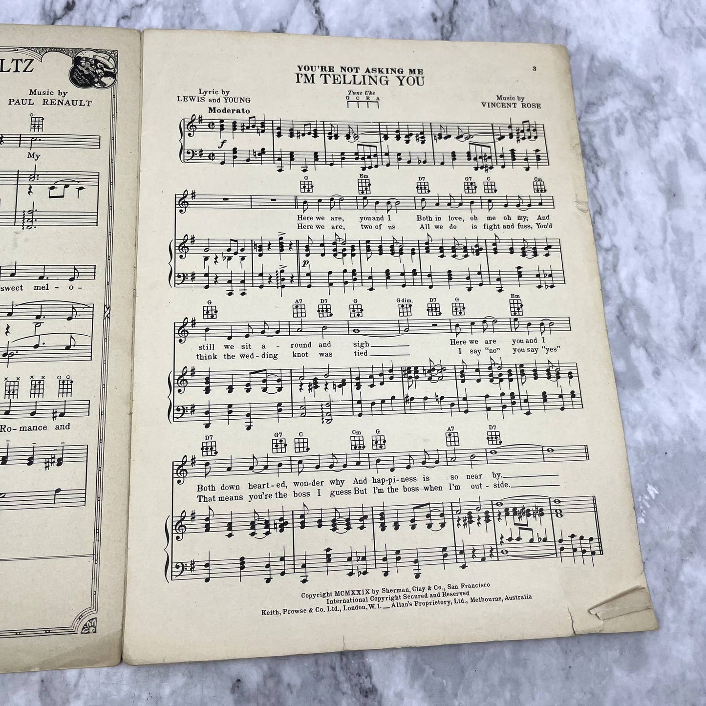 I'm Telling You Lewis Young Vincent Rose 1929 Sheet Music TK2-SM