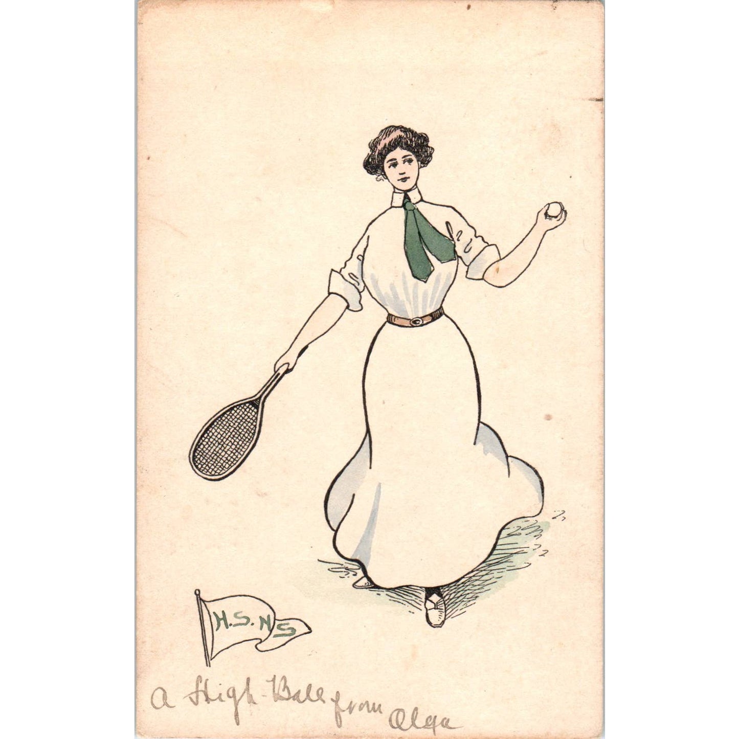 Victorian Woman Playing Tennis 1907 - Original Postcard TJ7-RP1