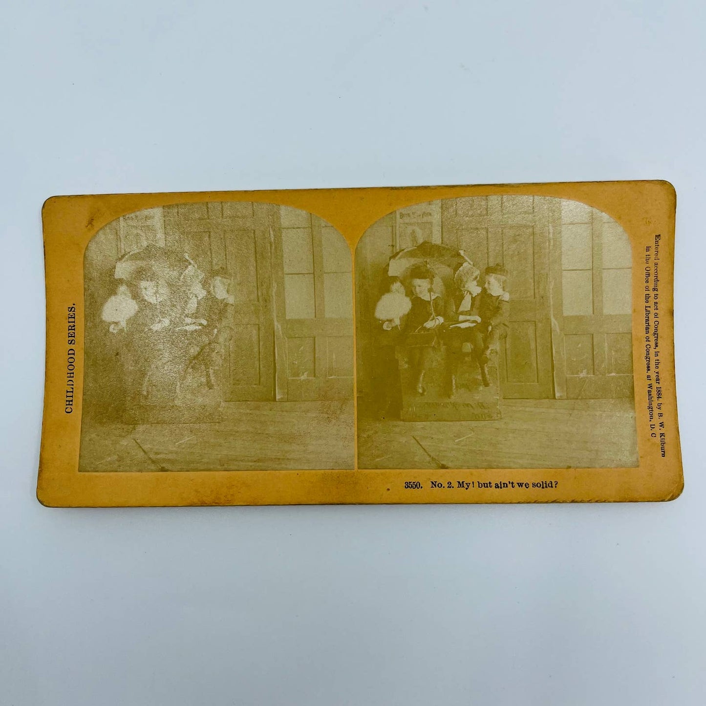 1880s Stereoview Card Victorian 4 Children Posing For Photograph Ain’t We Solid?