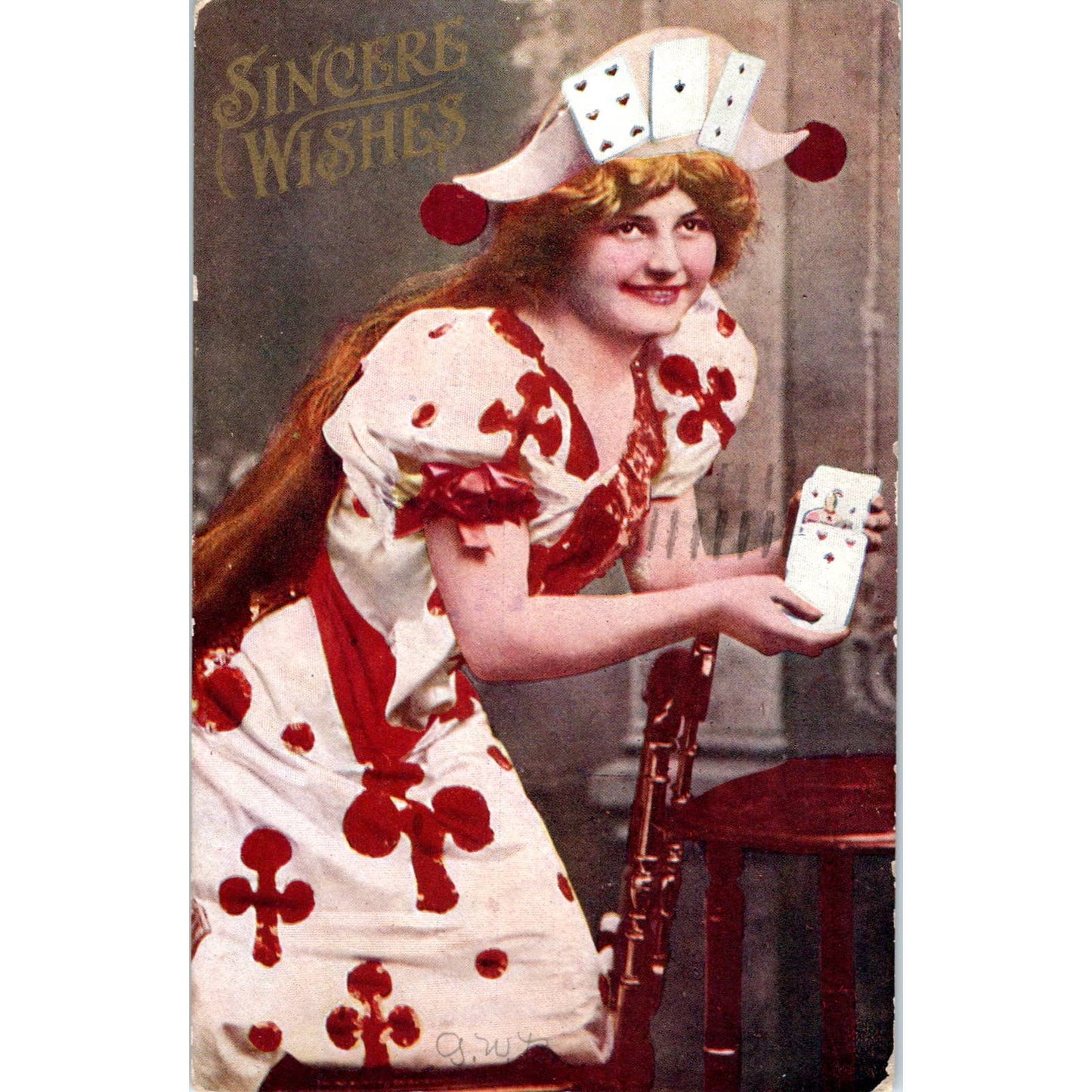 Costumed Woman w/Deck of Cards 1908 Halloween - Original Postcard TJ7-RP1