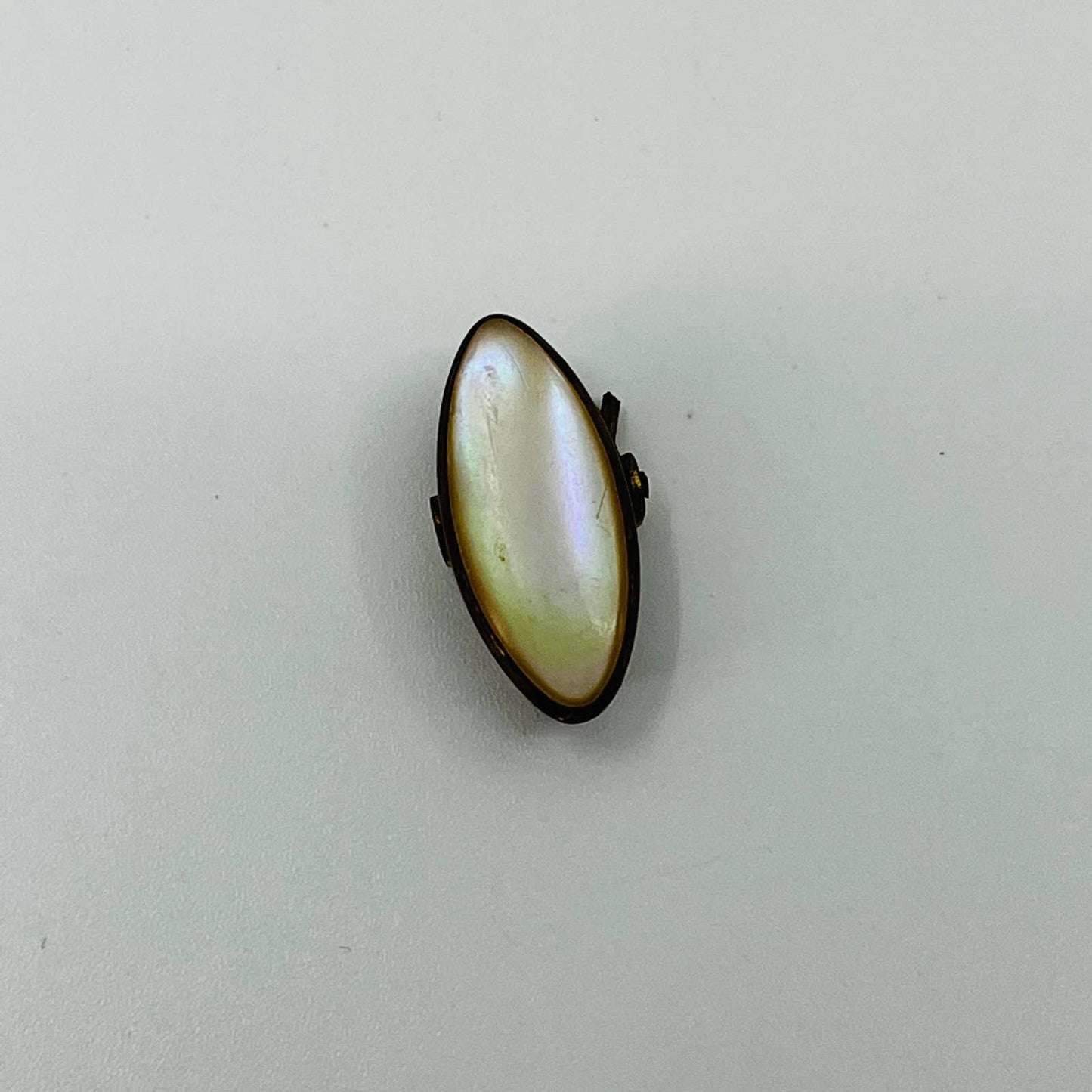 Antique Mother of Pearl and Brass Oval Tie Clip 3/4” SB3