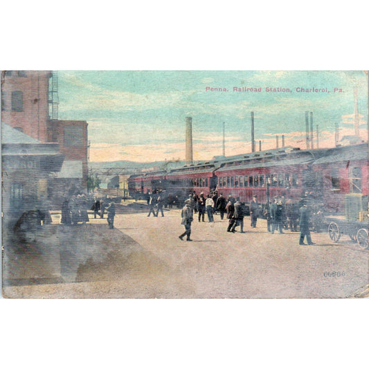 1911 Pennsylvania Railroad Station Charlerol Original Postcard TK1-26