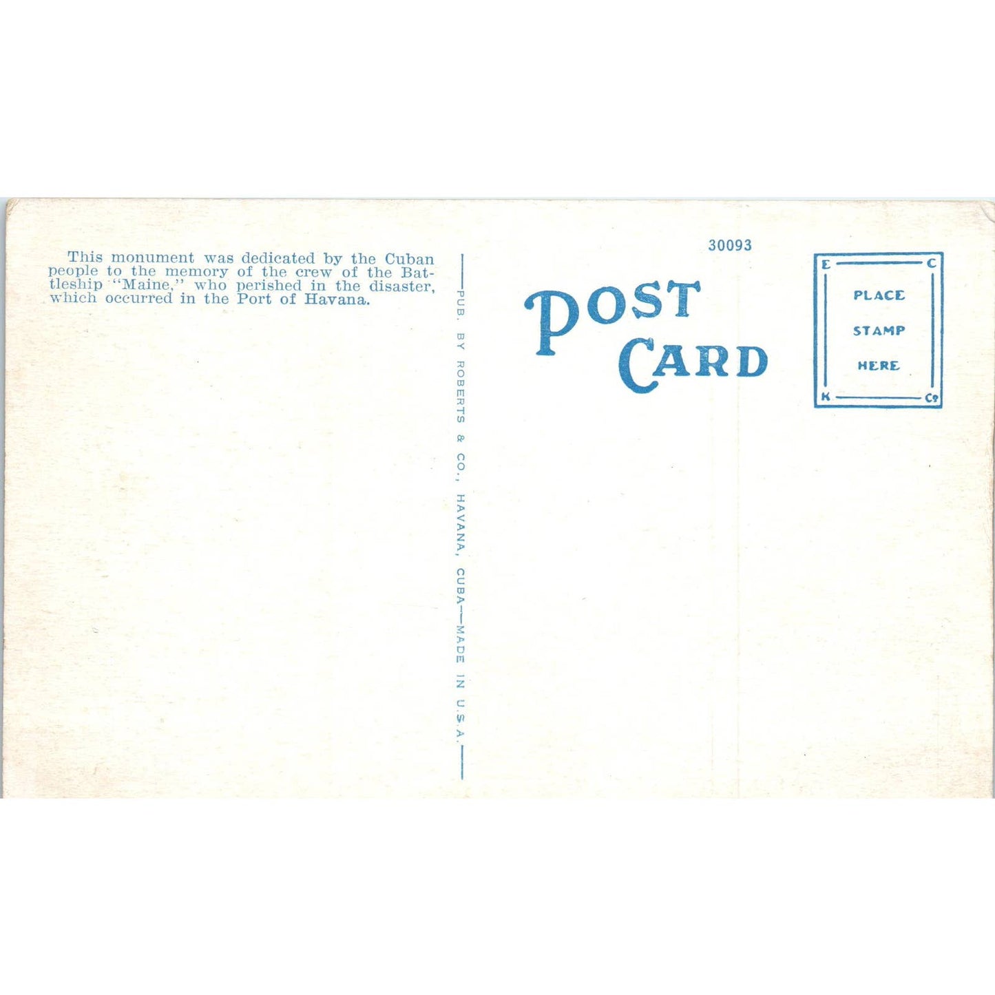 The Maine Monument Havana Cuba Original Postcard TK1-P12