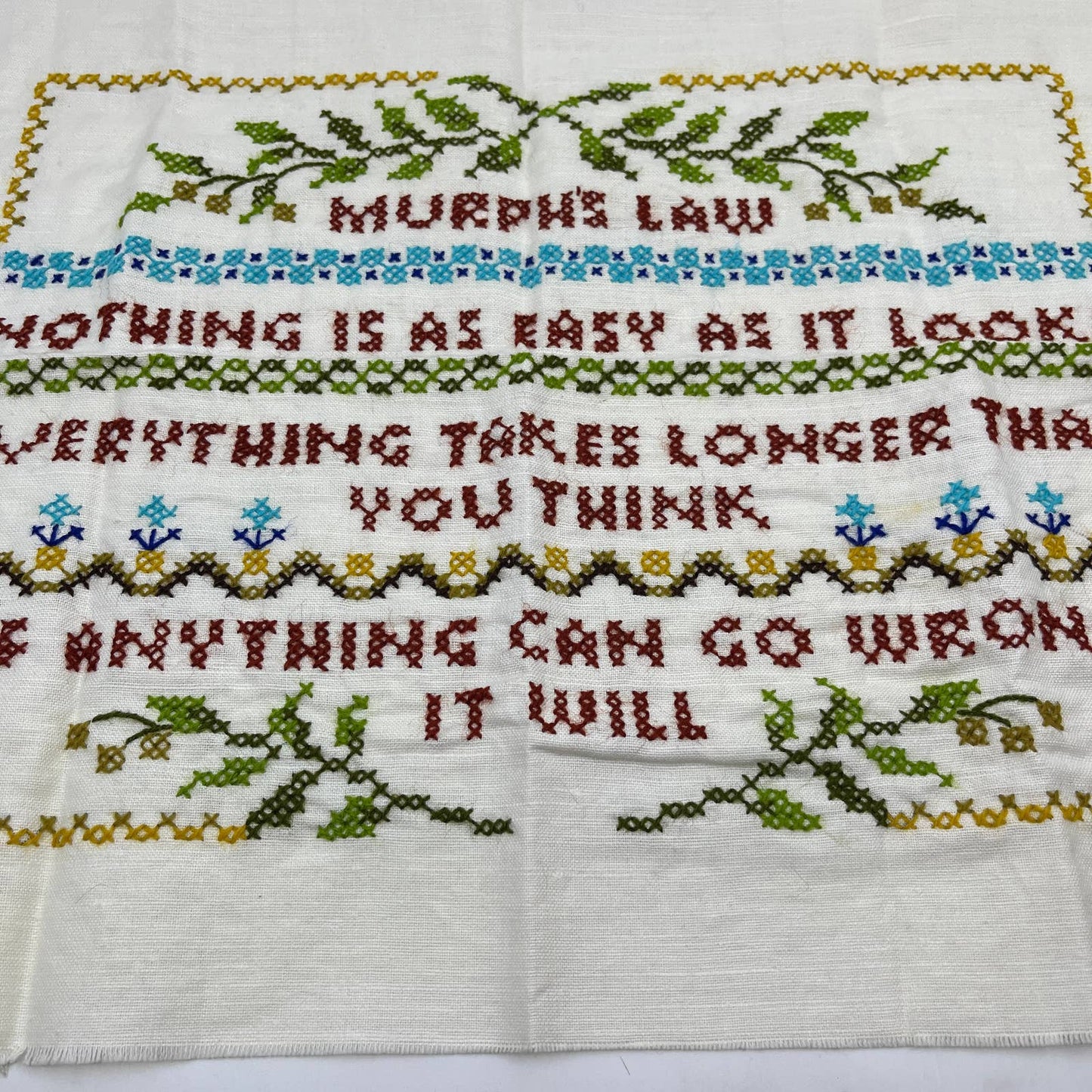 Vintage Bucilla Needlecraft 3520 Murph’s Law Sampler COMPLETE READY TO FRAME TC1