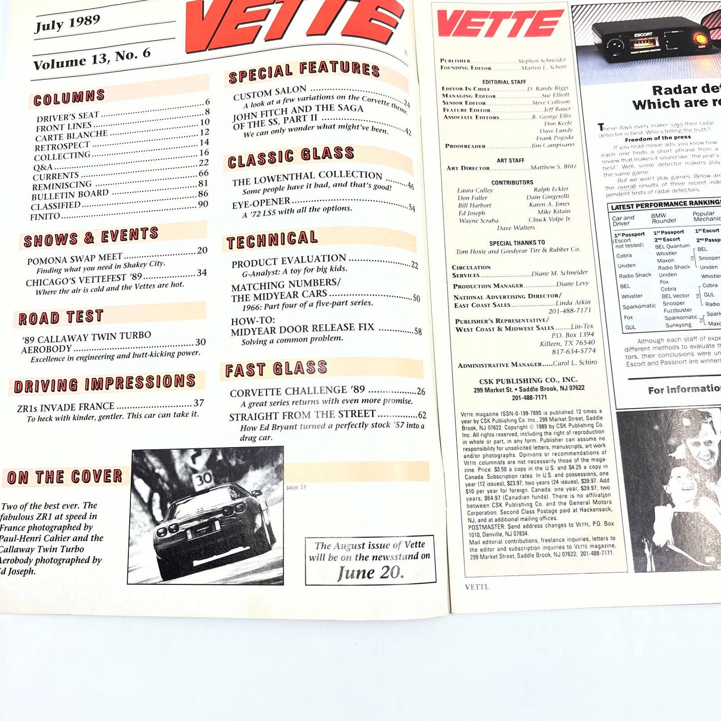 1989 July - VETTE Magazine Corvette ROAD TEST CALLAWAY TWIN TURBO AEROBODY TG1