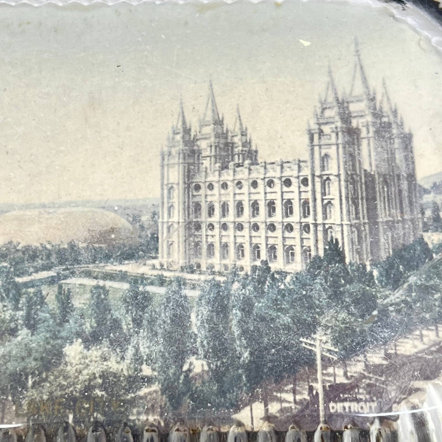 Antique 1800s Temple Square Lake City Detroit MI Glass Paperweight SD4