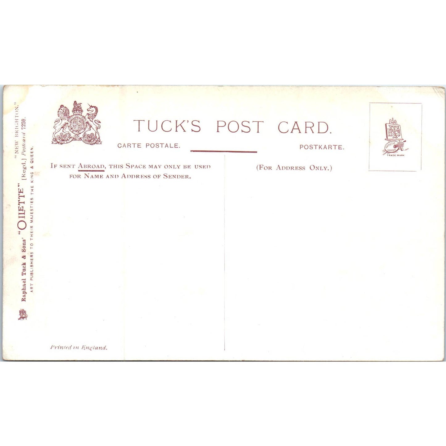 New Brighton Lighthouse Raphael Tuck Oilette Original Postcard TK1-P17