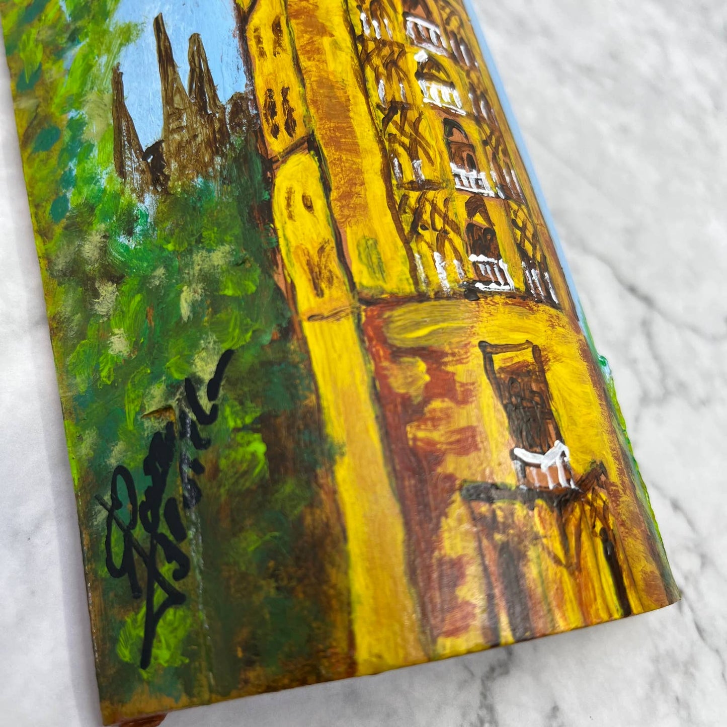 Original Art Painting On Terracotta Roof Tile Seville Spain 4.5x10 TA9