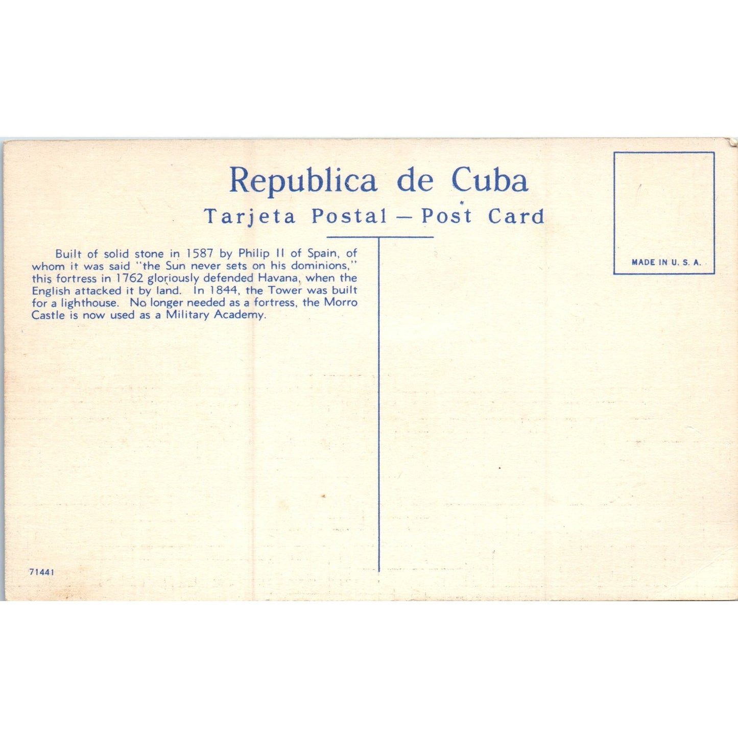 Morro Castle Linen Havana Cuba Original Postcard P3-1