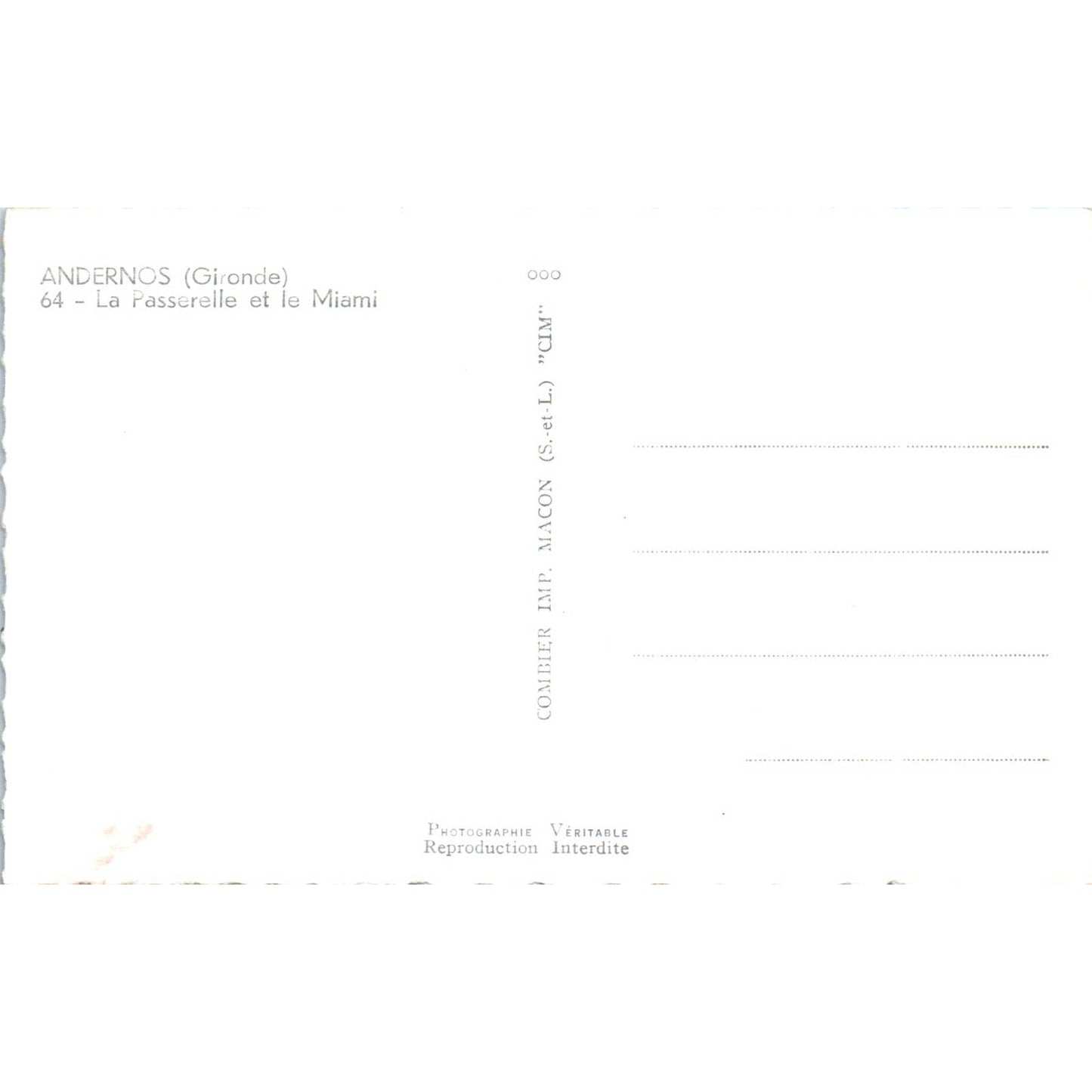 Andernos Gironde La Passerelle et le Miami Original Postcard TK1-21