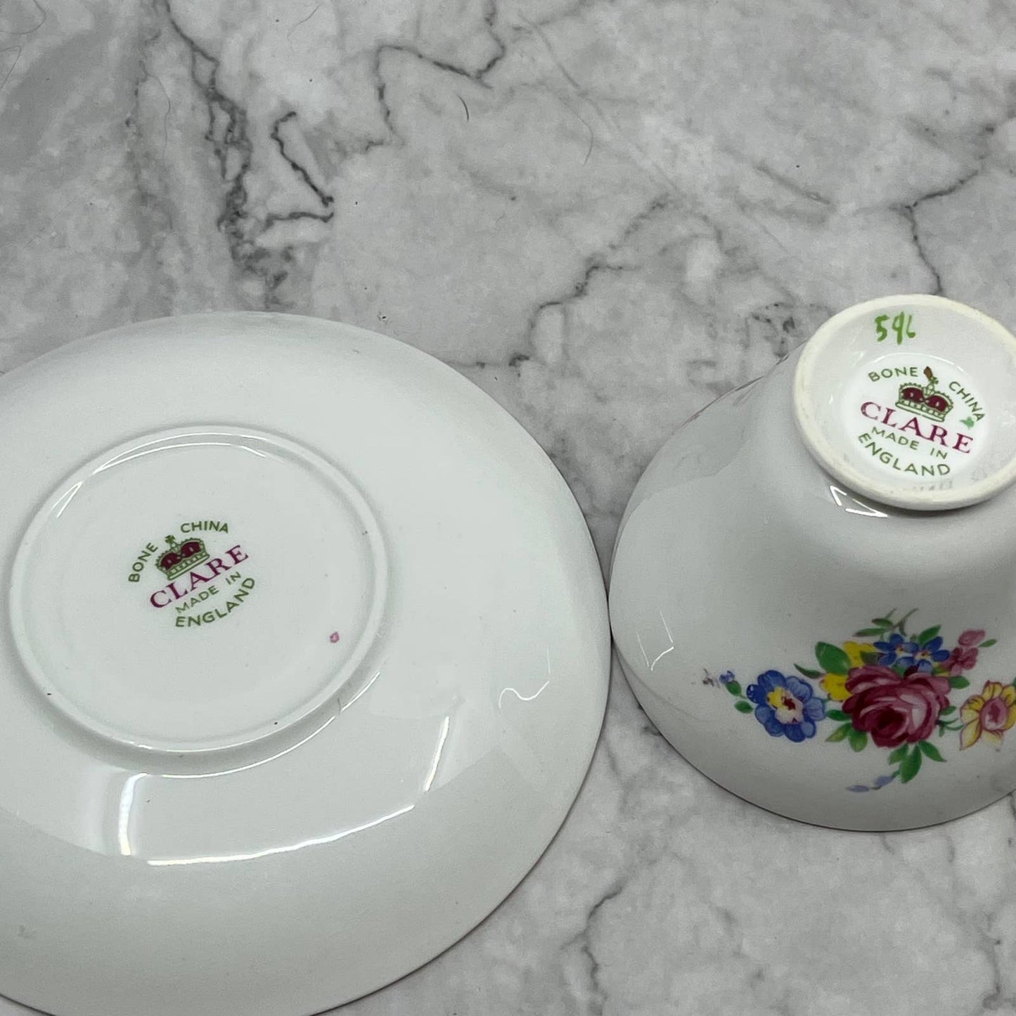 Vintage Clare Bone China Teacup & Saucer Set - Pink Roses Floral TA7