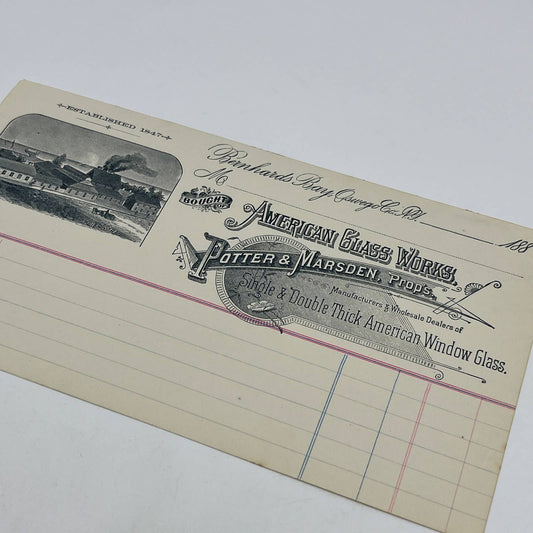 1880s Letterhead American Glass Works Porter & Marsden Bernhards Bay NY AC2