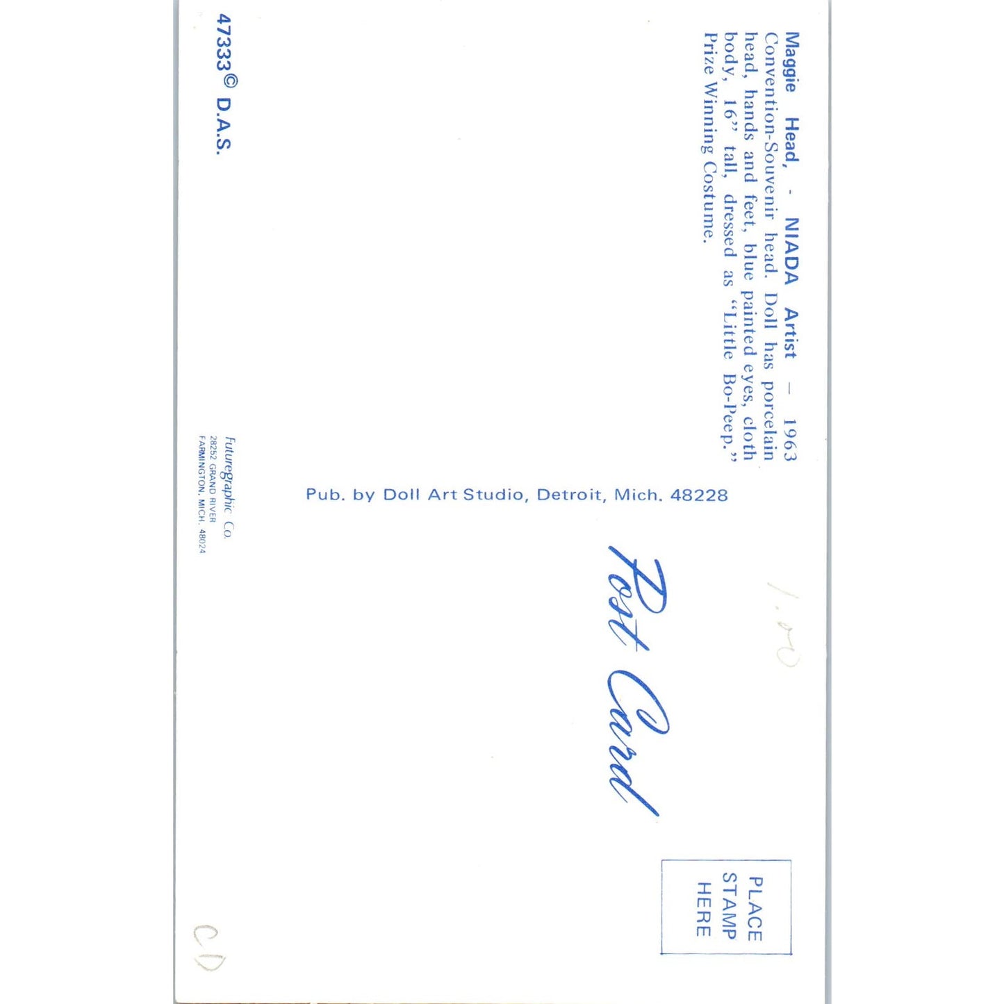 Maggie Head NIADA Artist Porcelain Little Bo Peep Doll Original Postcard PB9