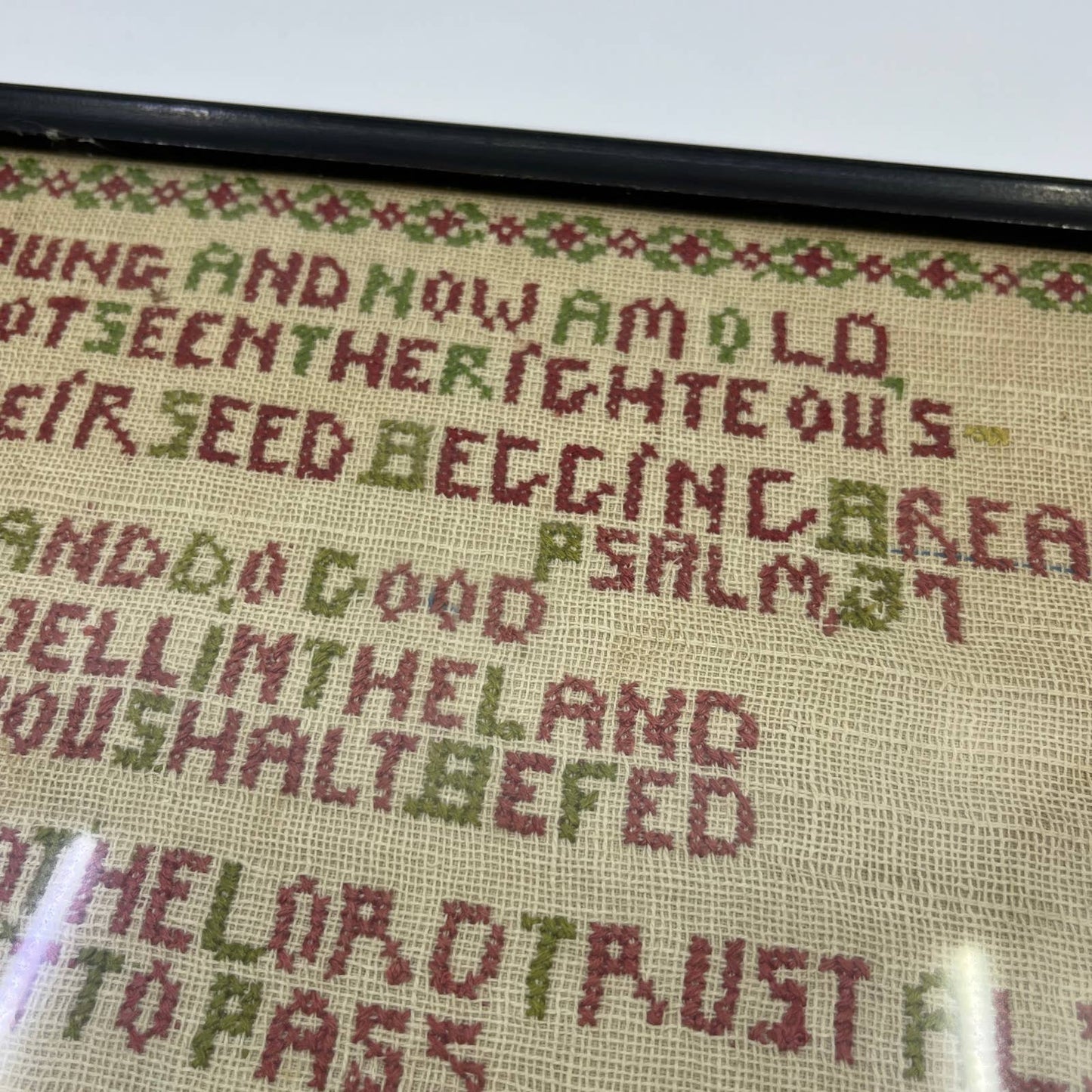 Antique Framed Cross Stitch Sampler Art Psalm 37 Trust in the Lord TG3