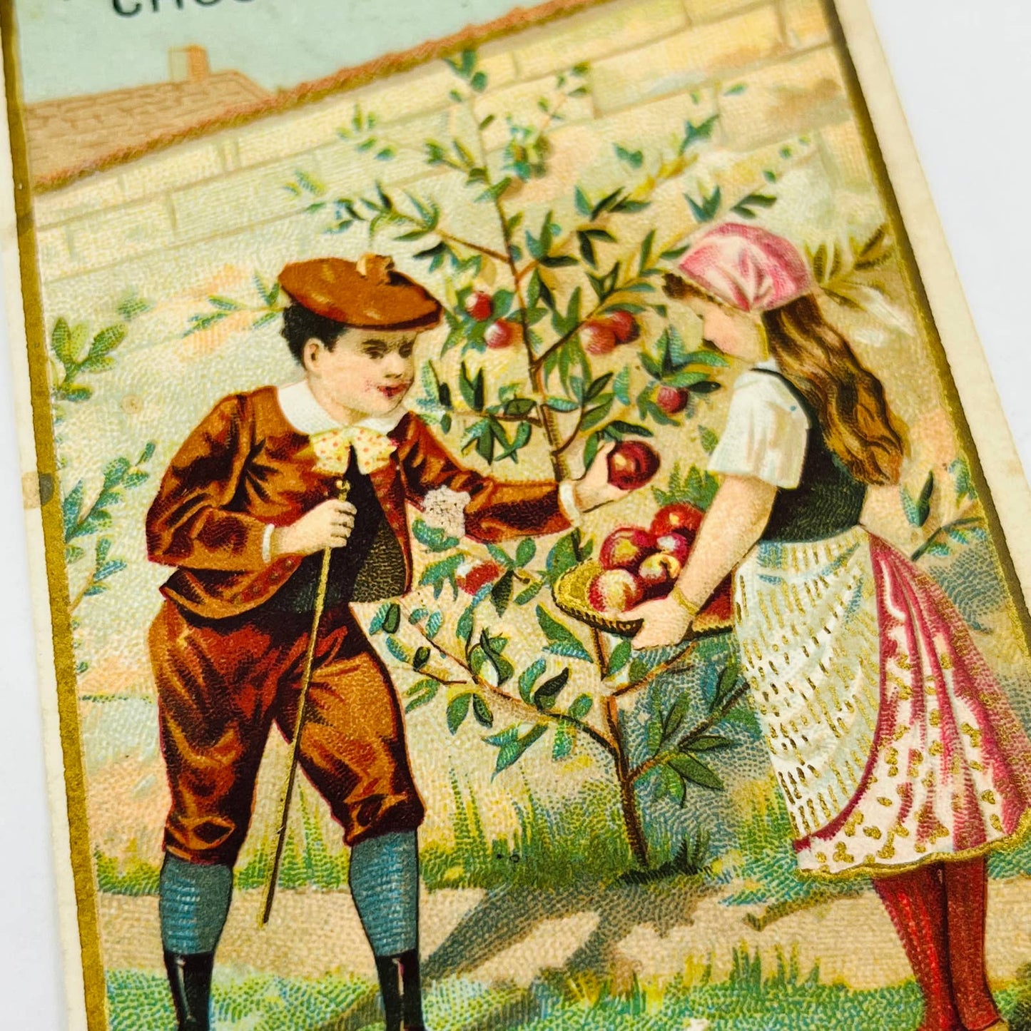 Victorian 1800s French Advertising Trade Card Chocolat Mexicain Paris Gilt AA2