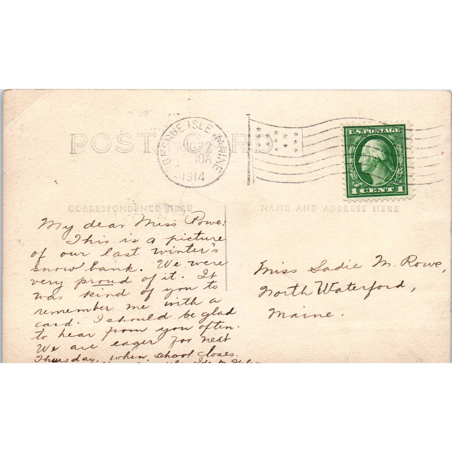 Antique Postcard RPPC 7 Foot Snow Banks North Waterford Maine 1914 SE8