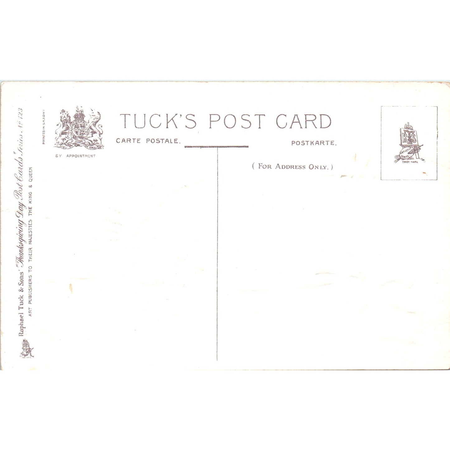 Thanksgiving Turkey R.J. Wealthy Raphael Tuck c1910 Original Postcard P1-14