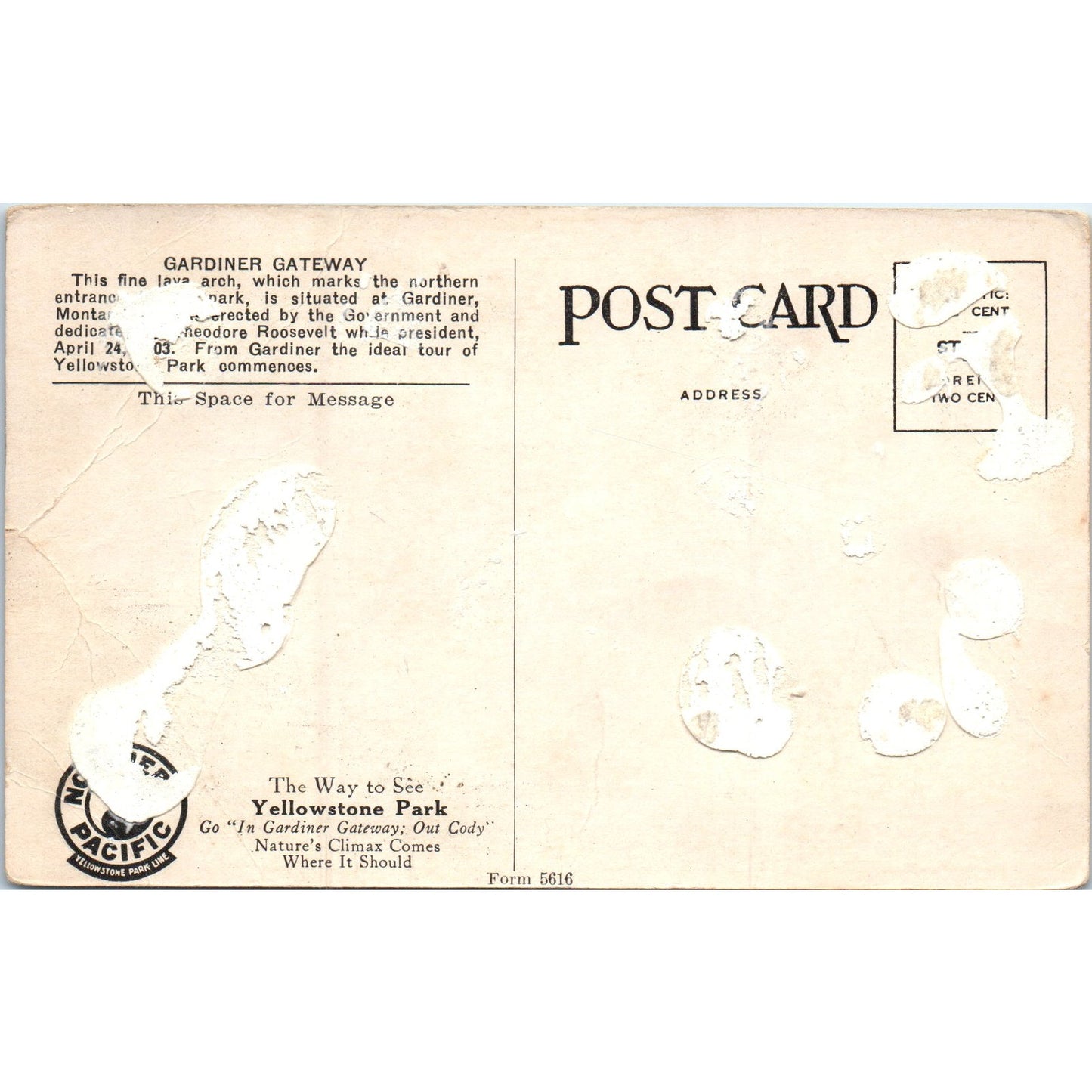 Official Gardiner Gateway Yellowstone Park Original Postcard P2-5