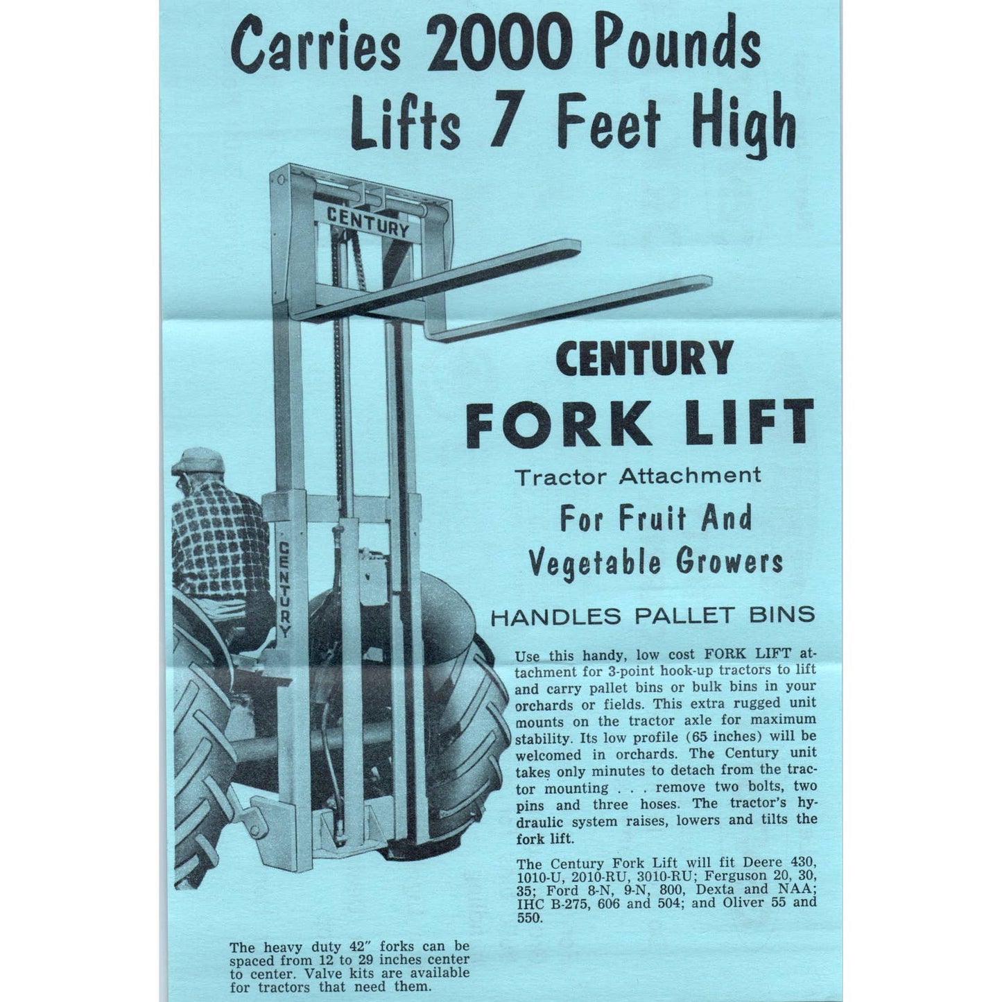 Vintage Fold Out Brochure Century Fork Lift Tractor Attachment SE5