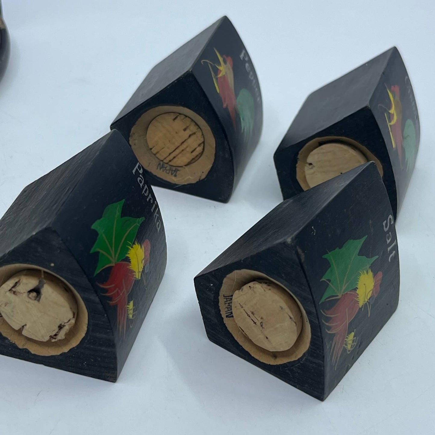 1950s MCM Folk Art and Painted Rooster Wood Wall Mount Spice Rack TH8